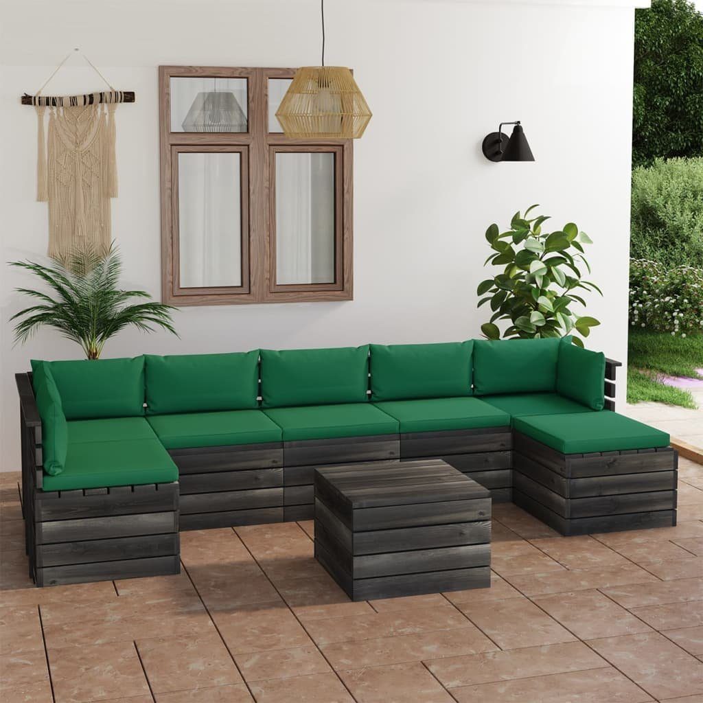 vidaXL Gartenlounge-Set 8-tlg. Garten-Sofagarnitur aus Paletten mit Kissen Kiefernholz, (8-tlg) Grün