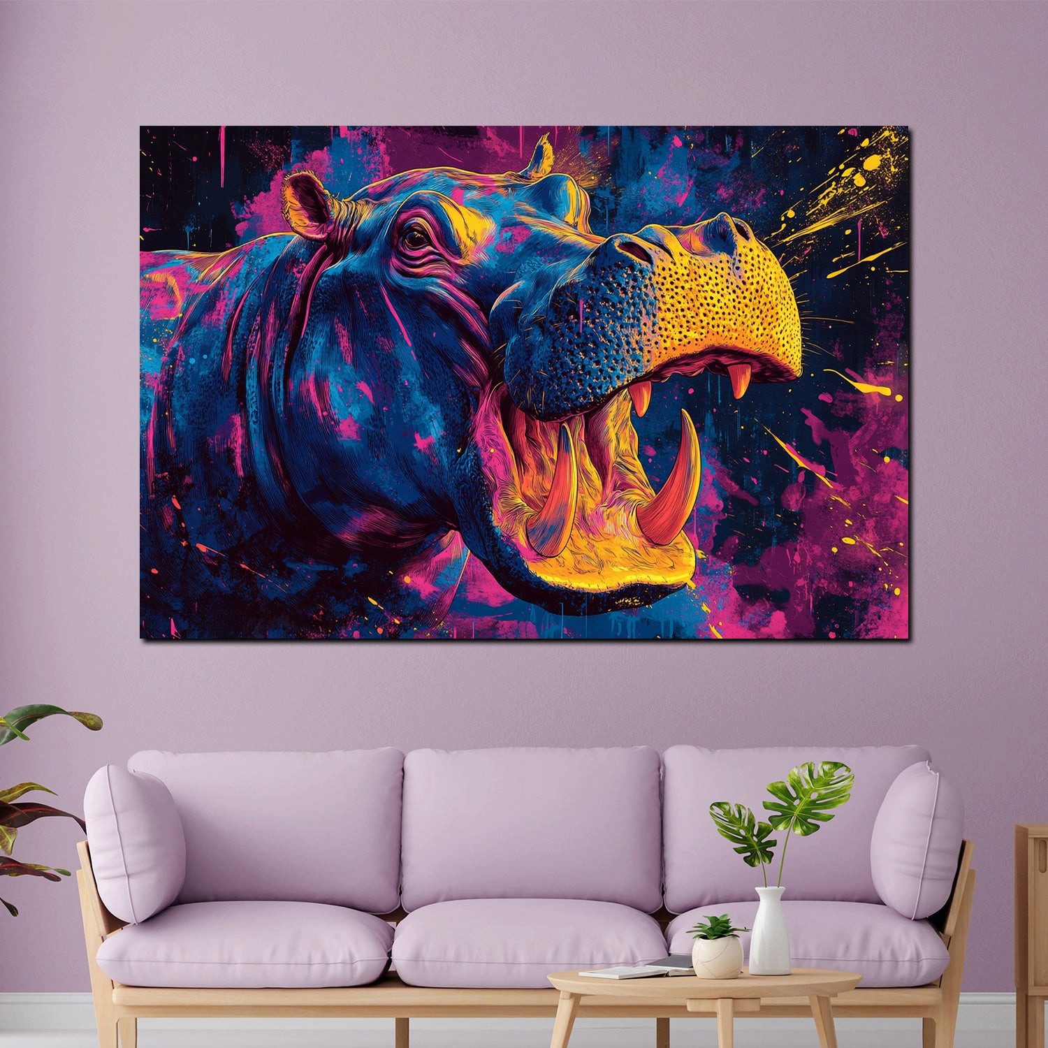 Artedinoi Leinwandbild Pop Art Nilpferd Wandbild Leinwandbild Kunstdruck XL Wanddeko, Nilpferd, bunt