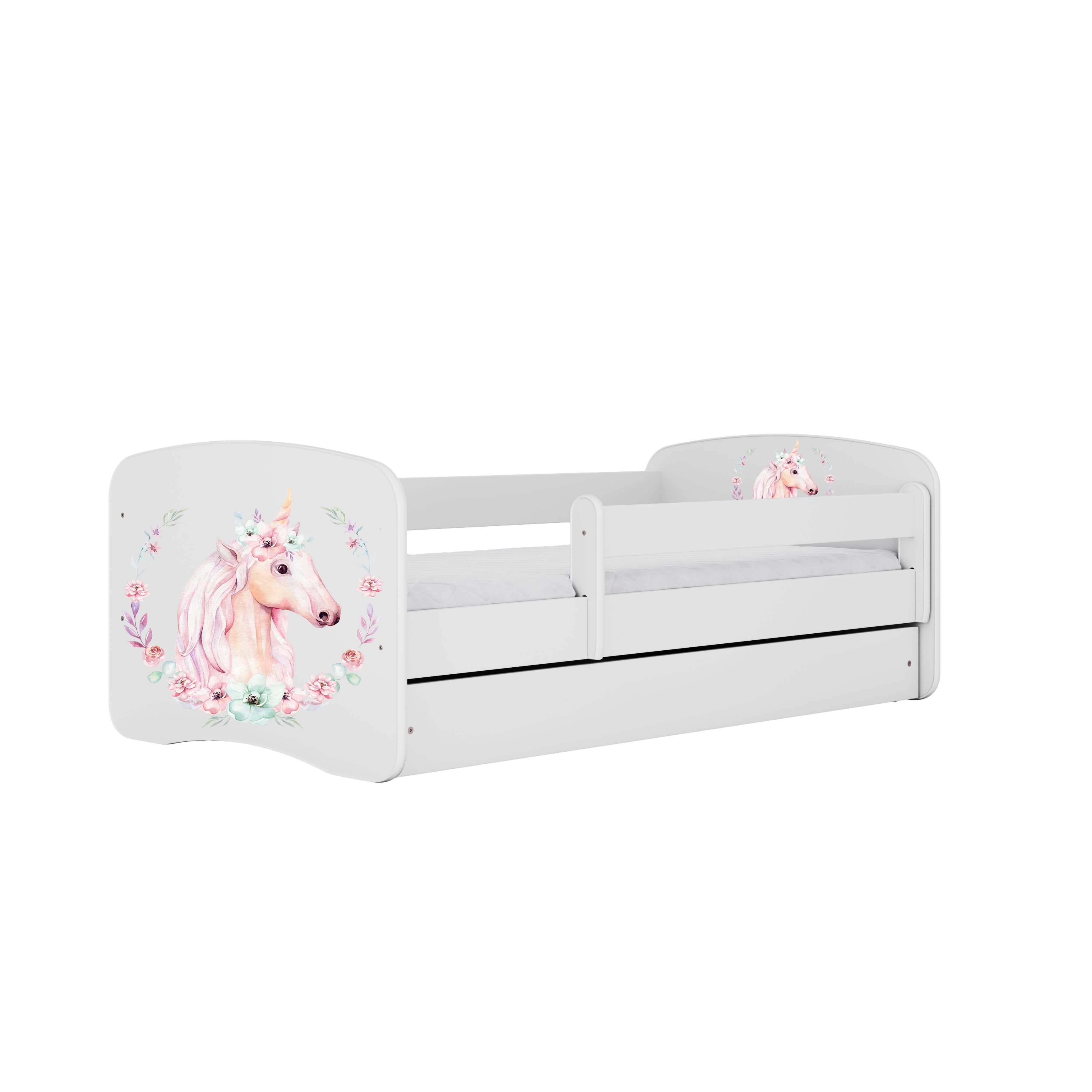 Raumhirsch Furniture Kinderbett 70x140, 80x160, 80x180 cm - Komplettset mit Matratze & Schublade (Bett für Mädchen, Einzelbett Kinder 2–12, mit Rausfallschutz & Lattenrost), verschiedene Farben & Designs