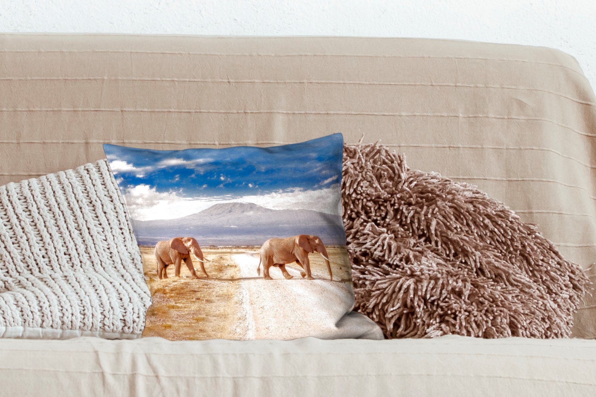 MuchoWow Dekokissen Elefant Schlafzimmer, Safari, - - Füllung Sofakissen Wolke Wohzimmer, mit Zierkissen für Deko