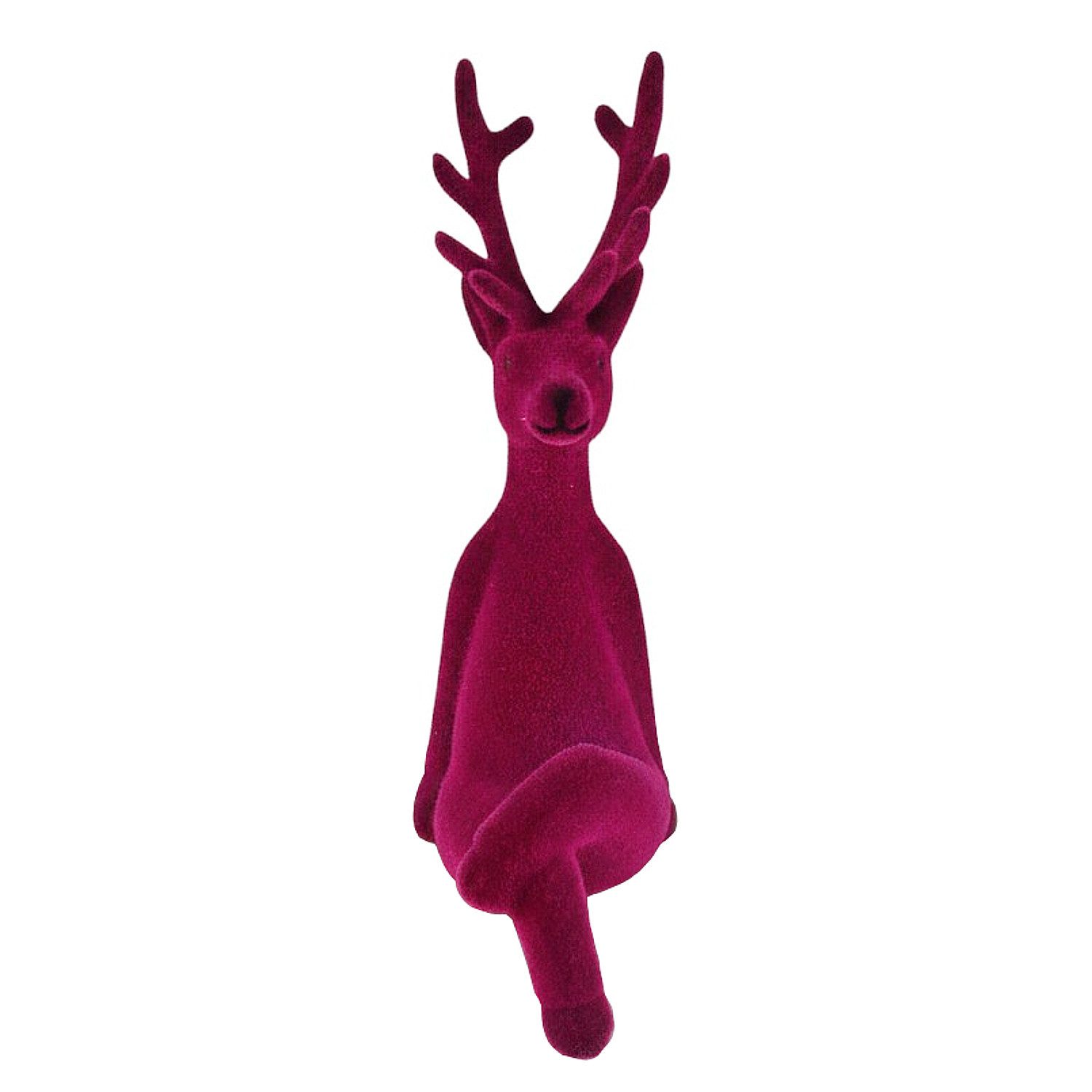 Macosa Home Kantenhocker Rentier 20,5 cm Grau, Pink od. Lila (Dekoration Weihnachtsdeko, Dekofigur modern Weihnachten), Kunststoff beflockt Dekorentier