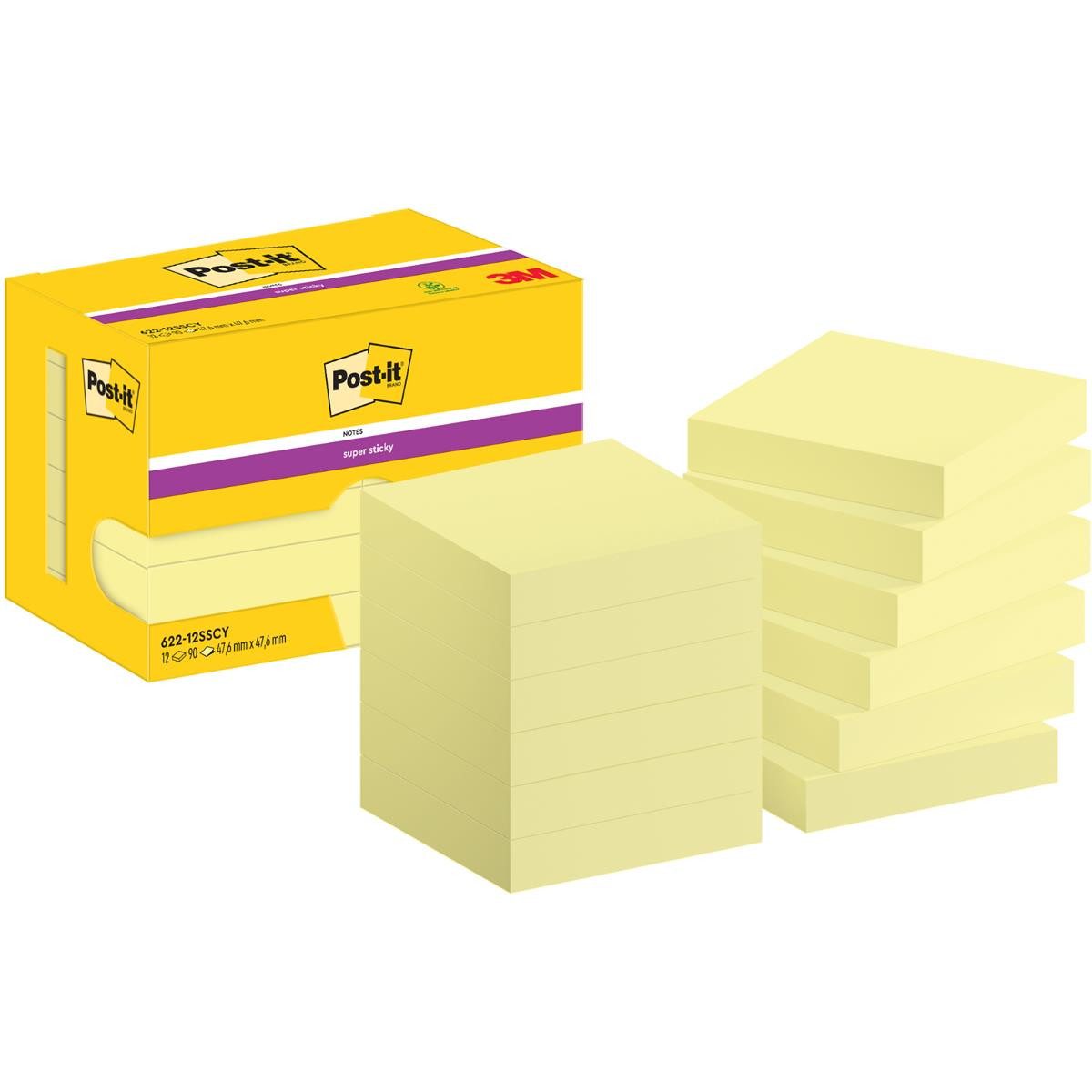 Haftnotizblock 622-12SSY Haftnotiz Notes - 48 x 48 mm, kanariengelb, 12x90 Blatt