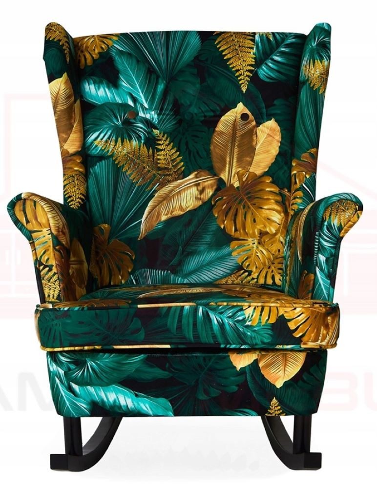 Kaiser Möbel Loungesessel Sessel Schaukelstuhl gold monstera Blätter und GRÜN (Sessel)