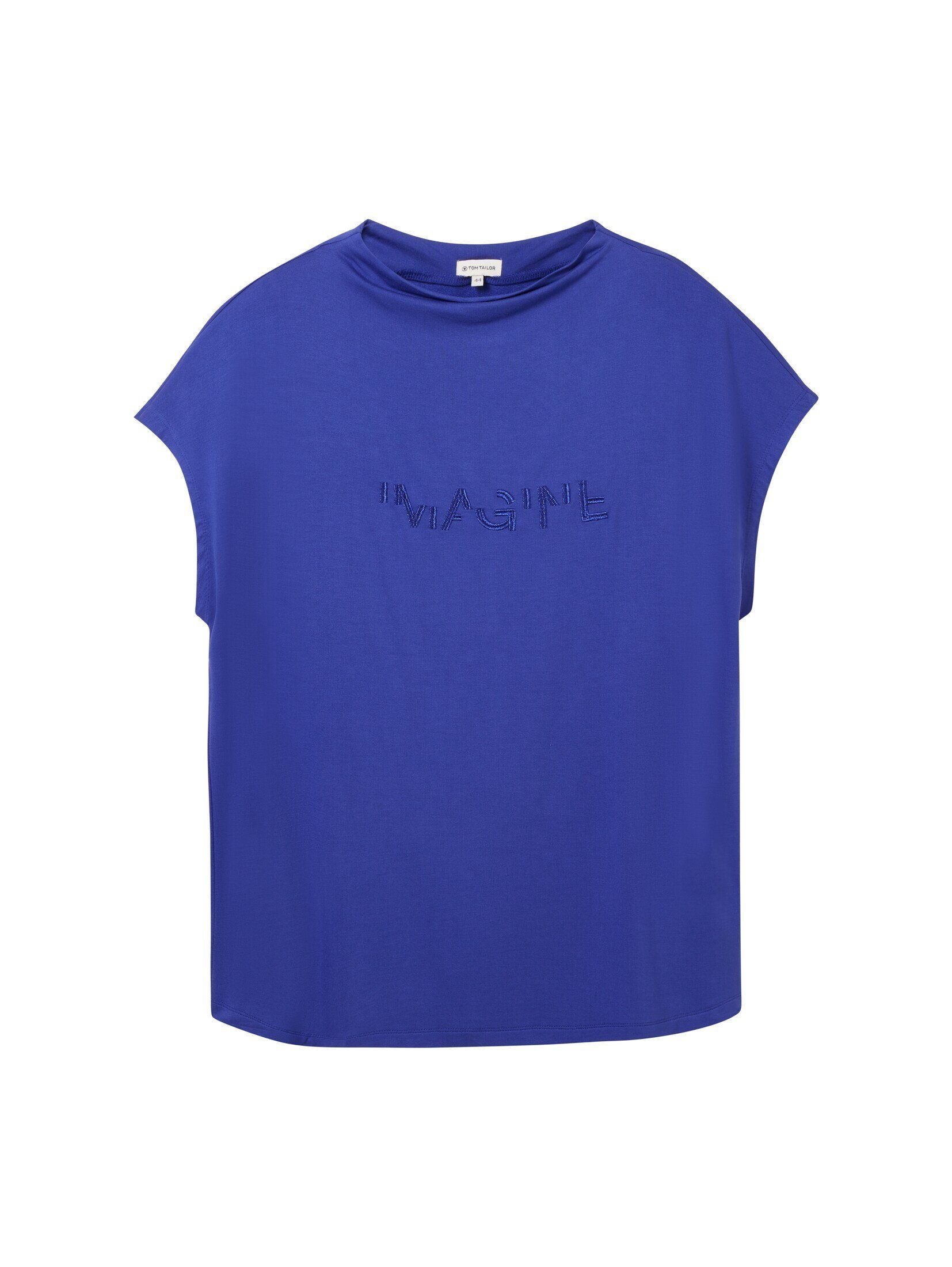 mit PLUS TOM T-Shirt crest T-Shirt TAILOR - Plus Stehkragen blue