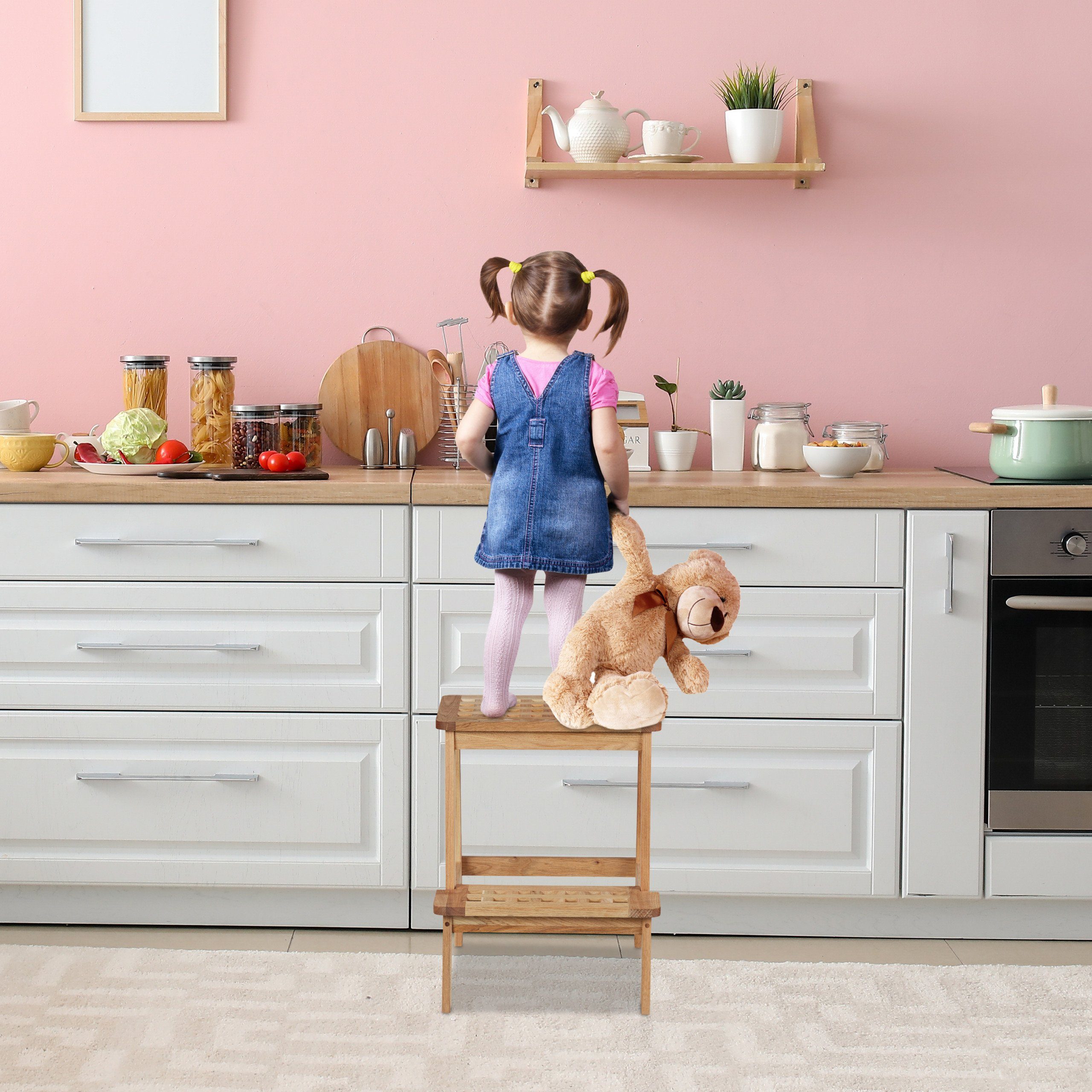 relaxdays Tritthocker aus Walnussholz