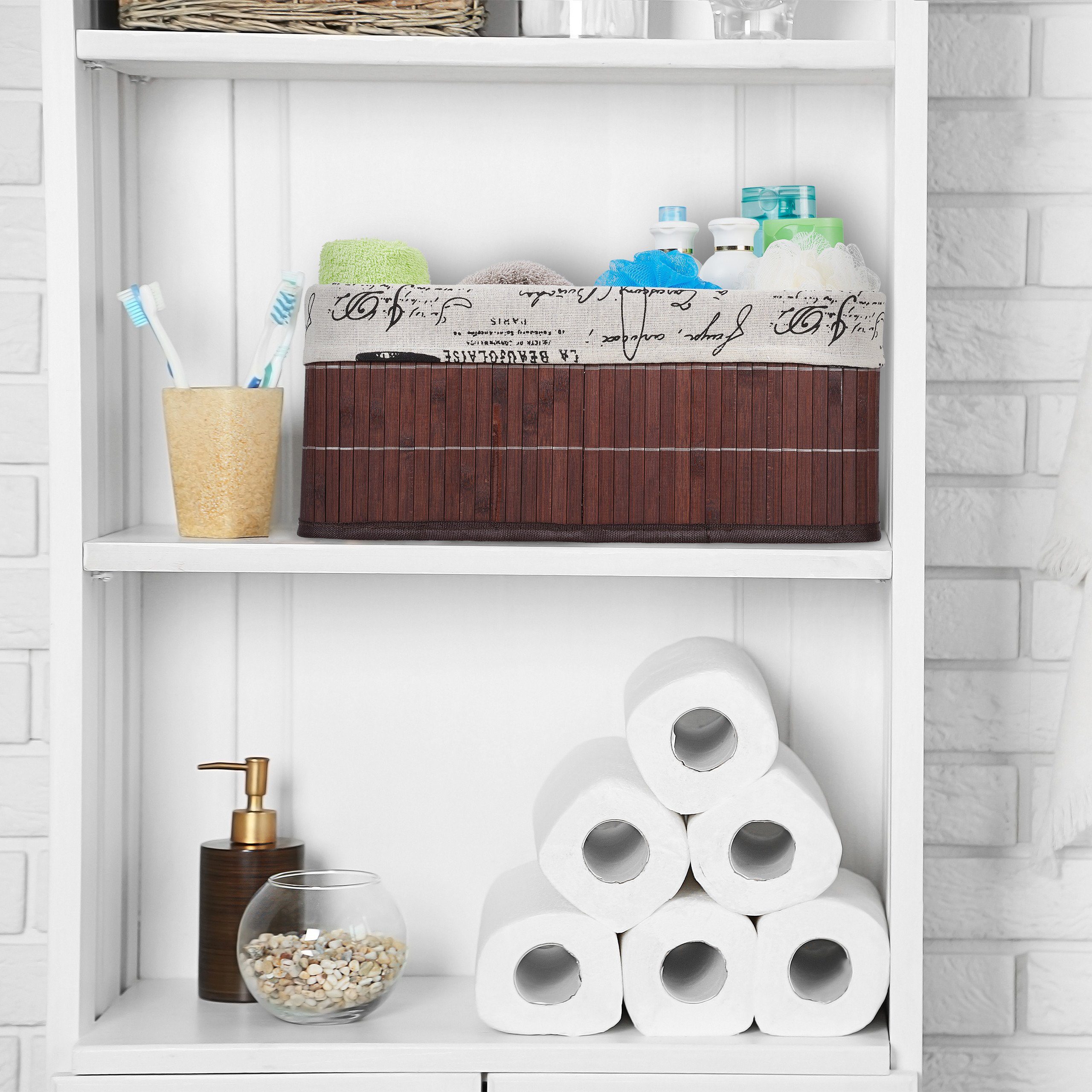 relaxdays Aufbewahrungskorb Bambus mit Print, Braun günstig online kaufen