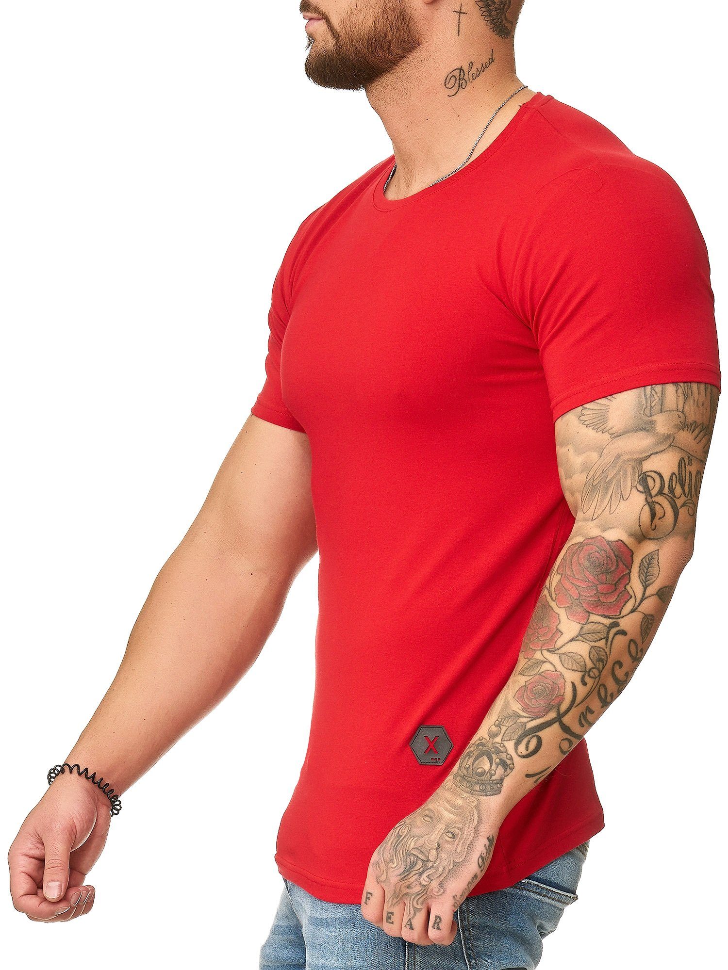 Kurzarmshirt Tee, OneRedox Fitness Rot Casual Freizeit 1-tlg) (Shirt T-Shirt Polo 1307C