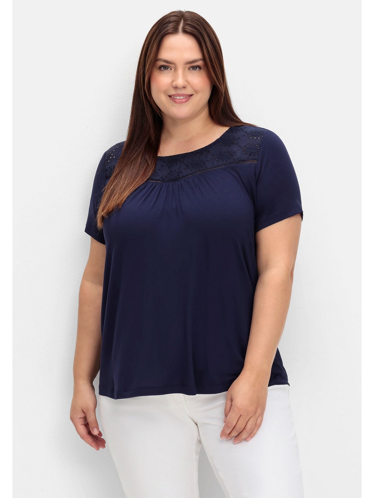 Sheego T-Shirt Große Größen mit Spitzeneinsatz, günstig online kaufen