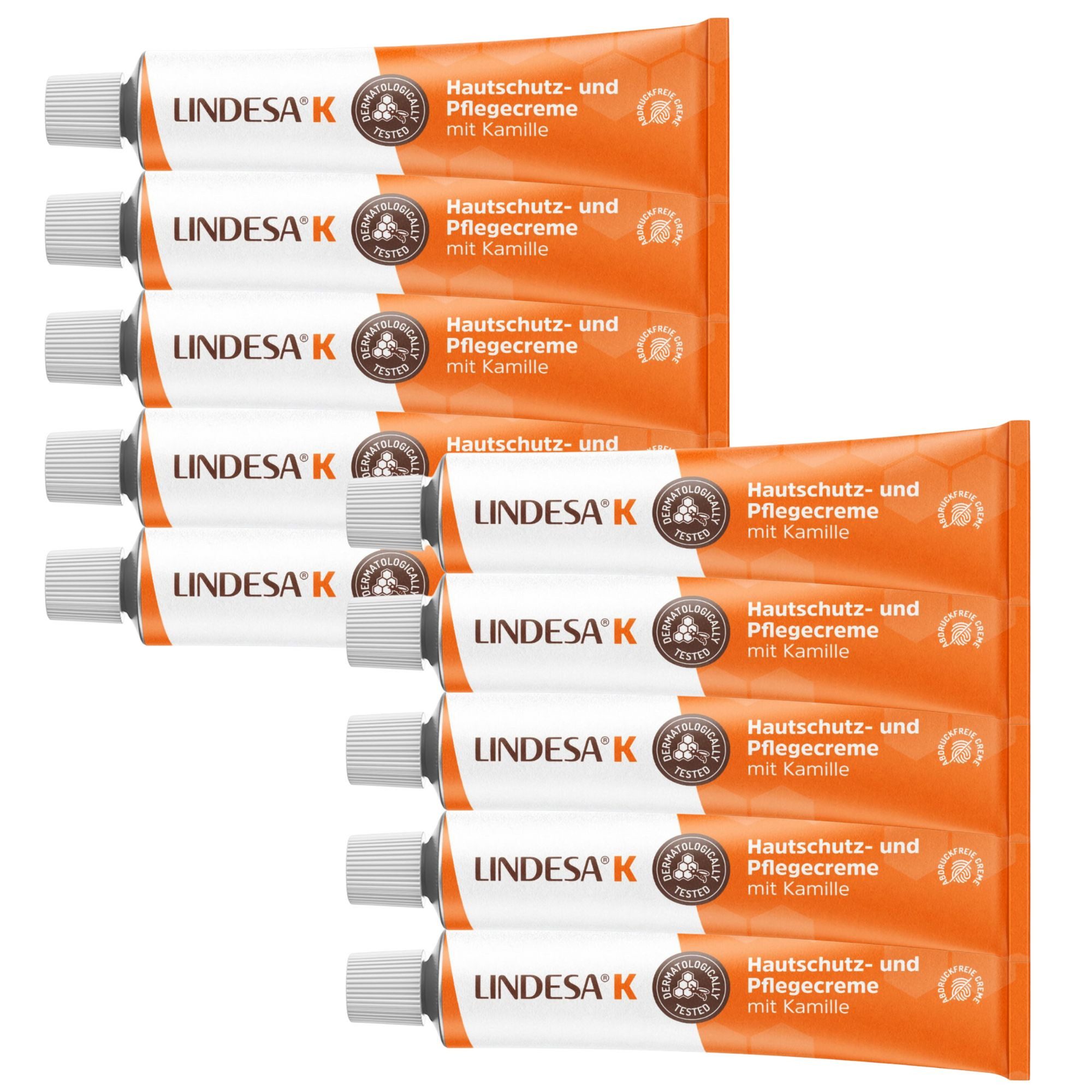 Lindesa Handcreme 10x LINDESA K abdruckfrei Imker Handcreme 50 ml orange Alu-Tube, 10-tlg., mit natürlichem Bienenwachs und echter Kamille