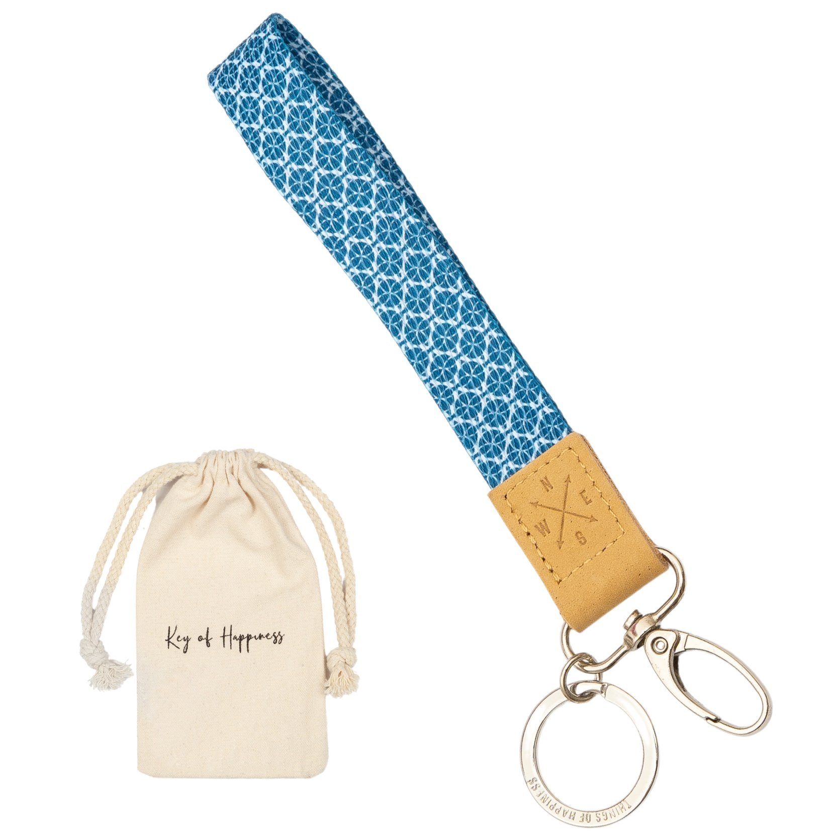 Things of Happiness Schlüsselanhänger Schlüsselband kurz mit Schlüsselring und Karabiner, kurzes Lanyard, Geschenk