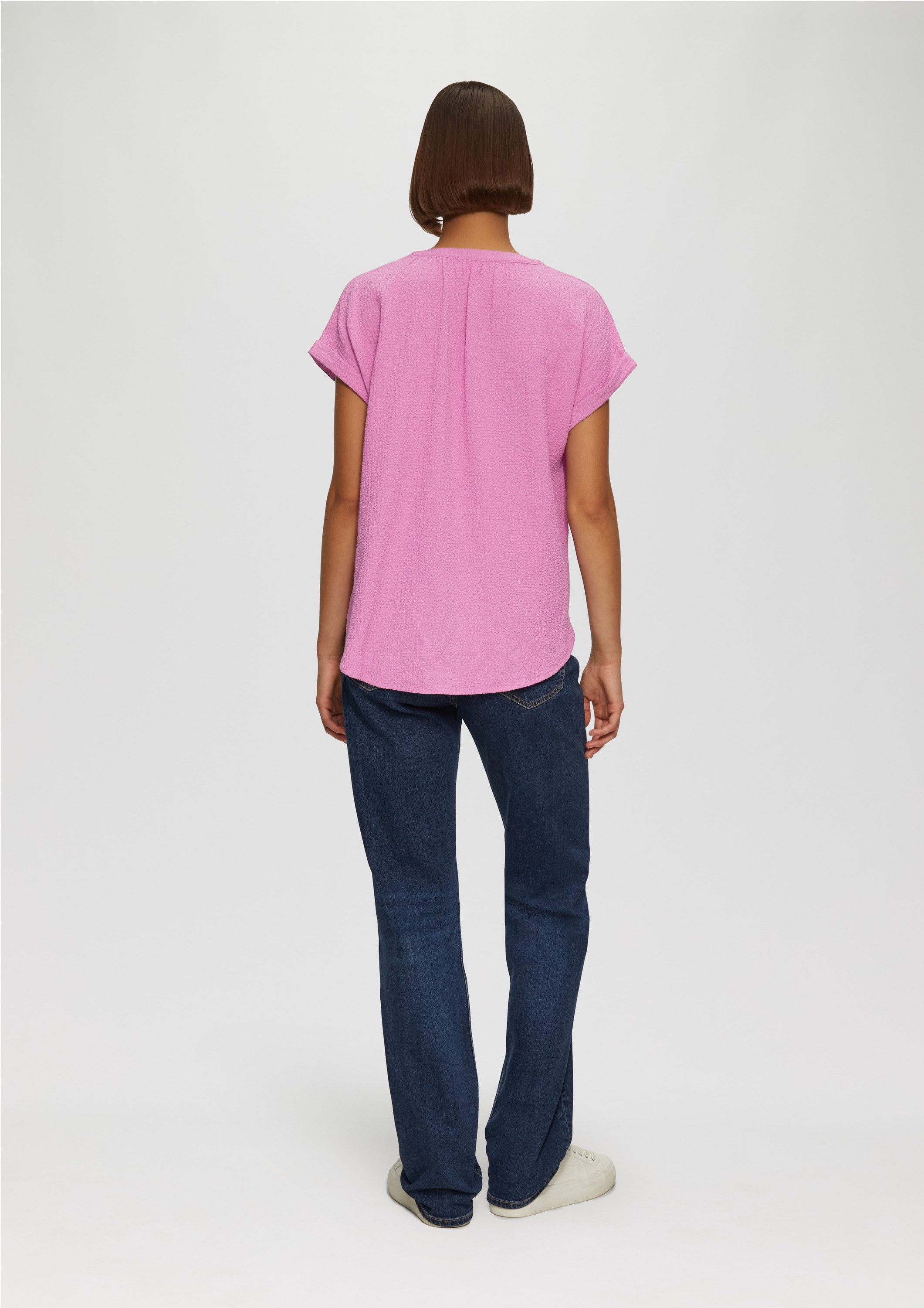 s.Oliver Kurzarmbluse Bluse Locker geschnittene Bluse mit Struktur