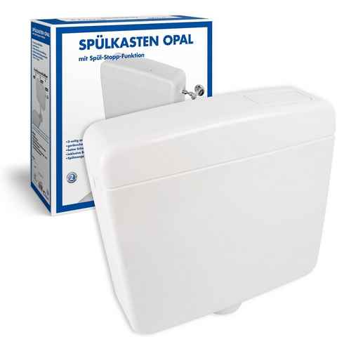 SANITOP WINGENROTH Spülkasten Opal, 9 l, Komplett-Set, Anschluss links oder rechts, Anschlussset hinten separat, Aufputzspülkasten, Weiß, Spül-Stopp Taste, Sparspülung, 210201