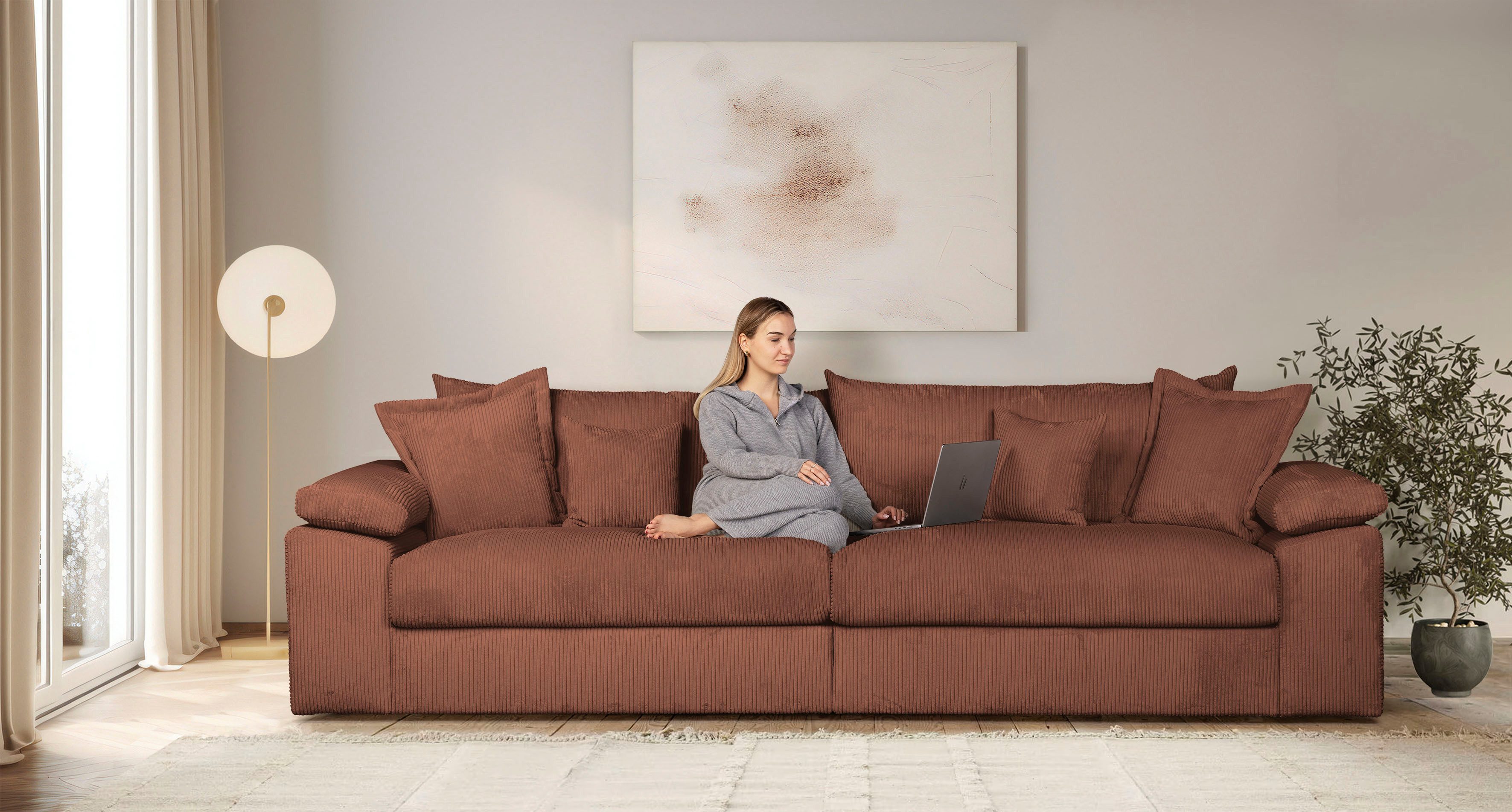 Home affaire Big-Sofa Soft&Cosy XXL, B: 303 cm - OTTO. Verlässliche Qualität., Mega-Sofa, Cord oder Chenille-Struktur, mit Federkern & 4 Zierkissen