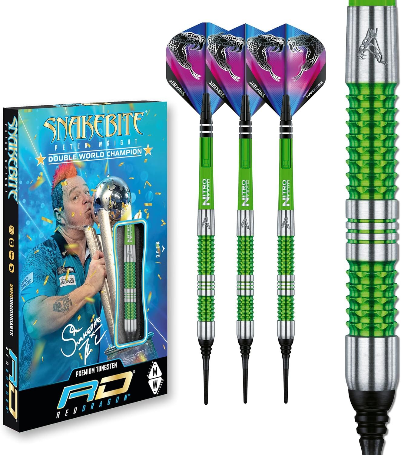 TARGET DARTS Dartpfeil RED DRAGON Peter Wright Snakebite Mamba 2, 18g Gesamtgewicht Softtip