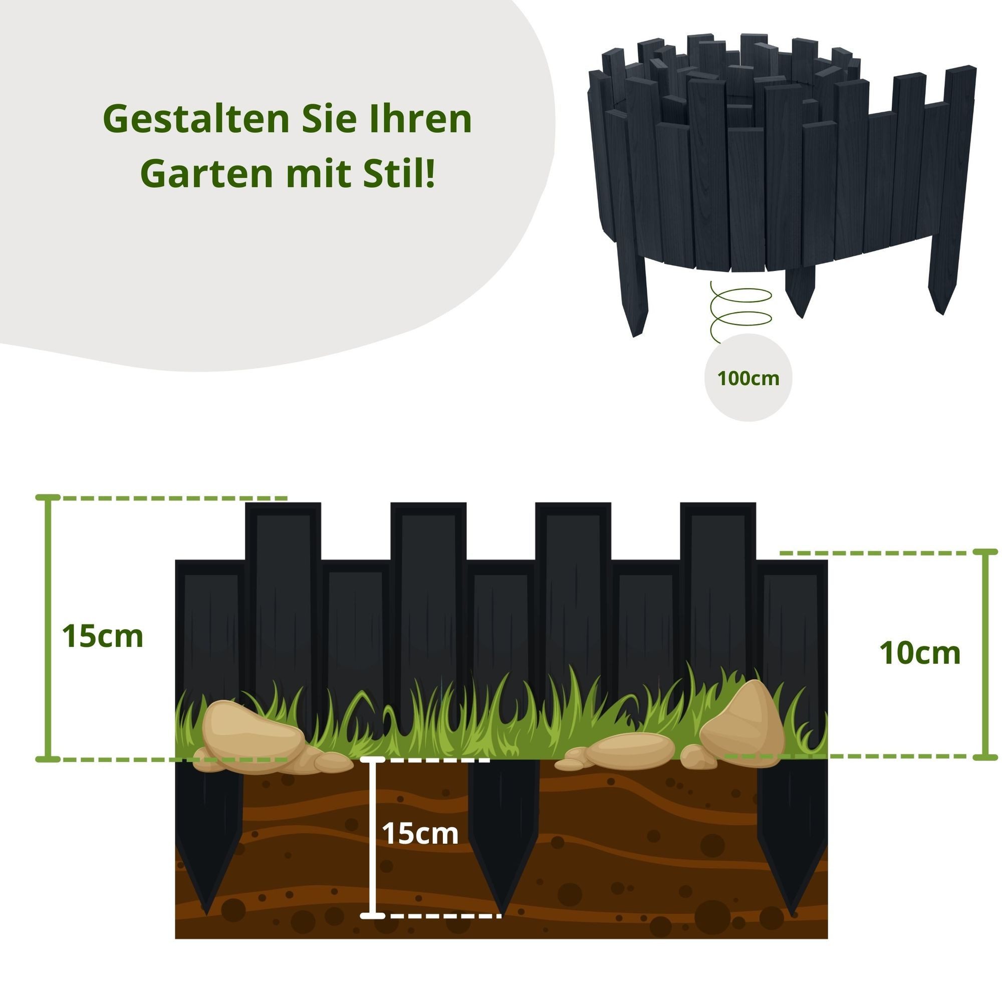 Floranica Beetbegrenzung Beeteinfassung Rasenkante Rollzaun Holzzaun günstig online kaufen