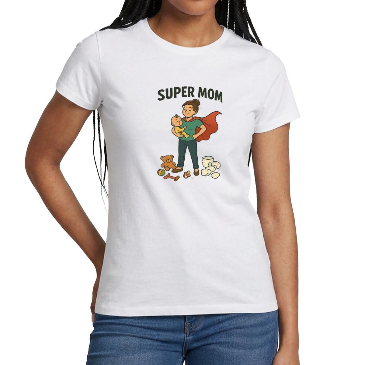 Spreadshirt T-Shirt Super Mom, Mama Heldin Mit Cape Frauen T-Shirt (1-tlg)