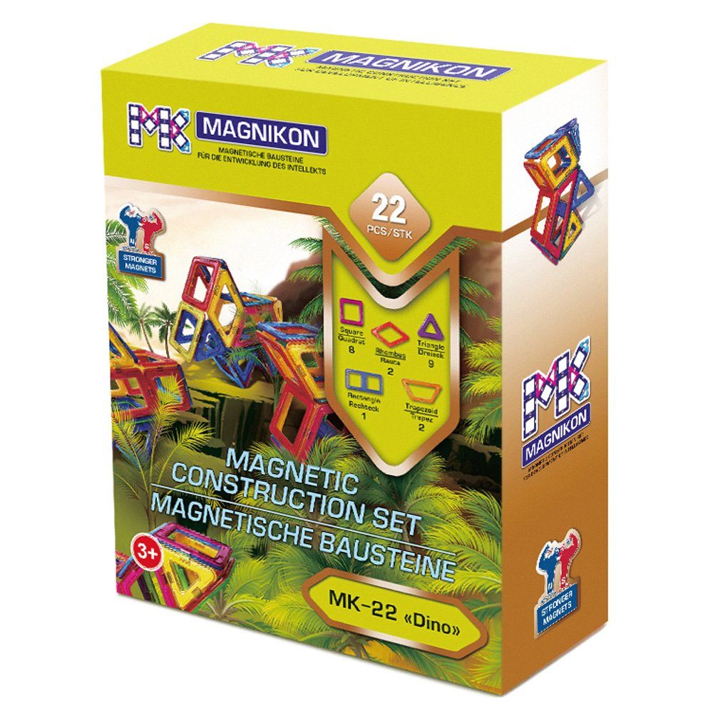 MAGNIKON Magnetspiel Bauklötze MK-22 “DINO”, 22 Teile Magnetspielbausteine, (Magnetische Bausteine, 22 St., verstärkte Magnete), robuster Kunsstof
