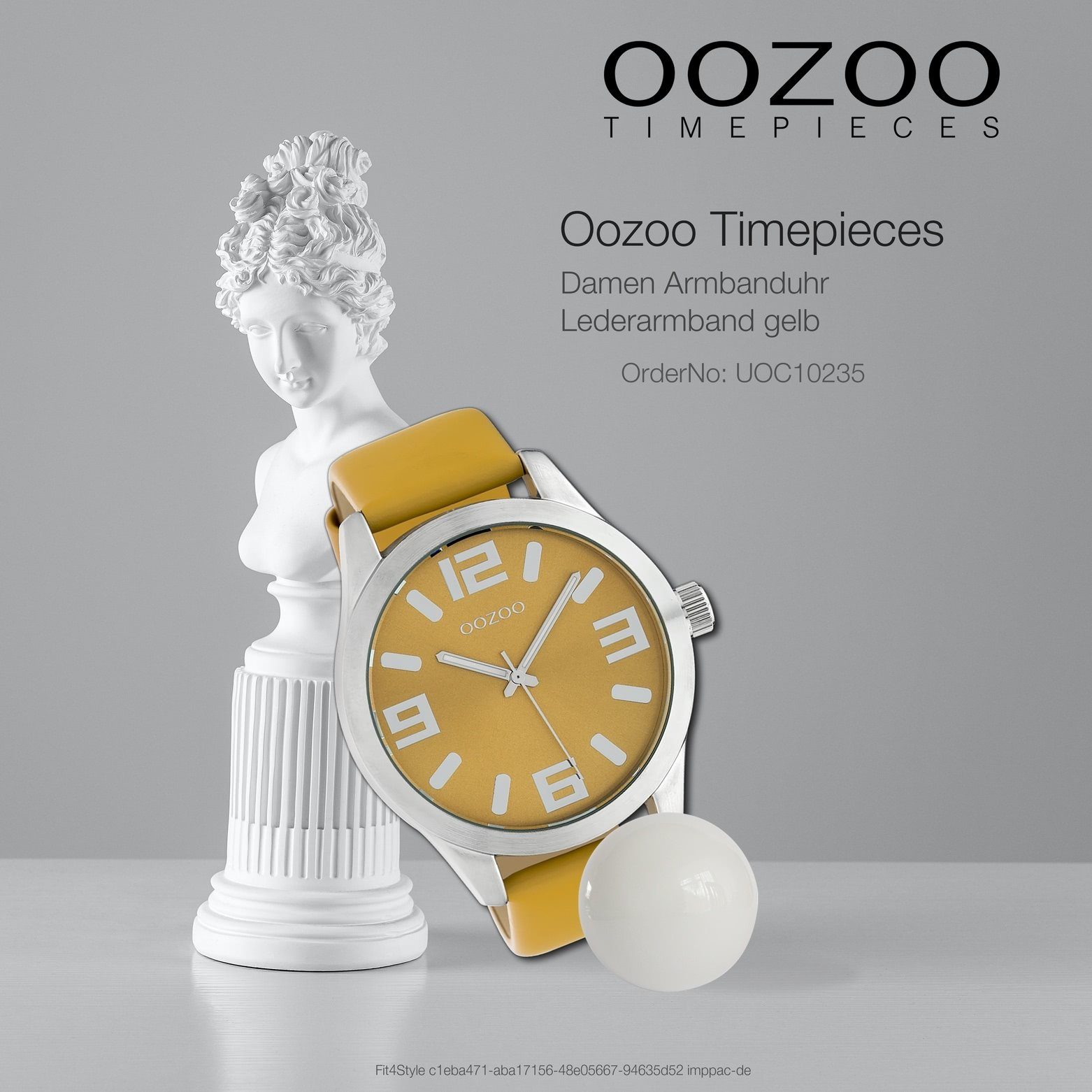 OOZOO Oozoo Herrenuhr Damen, Lederarmband, Damen 46mm) groß extra (ca Quarzuhr rund, Armbanduhr senfgelb FashionStyle Analog,