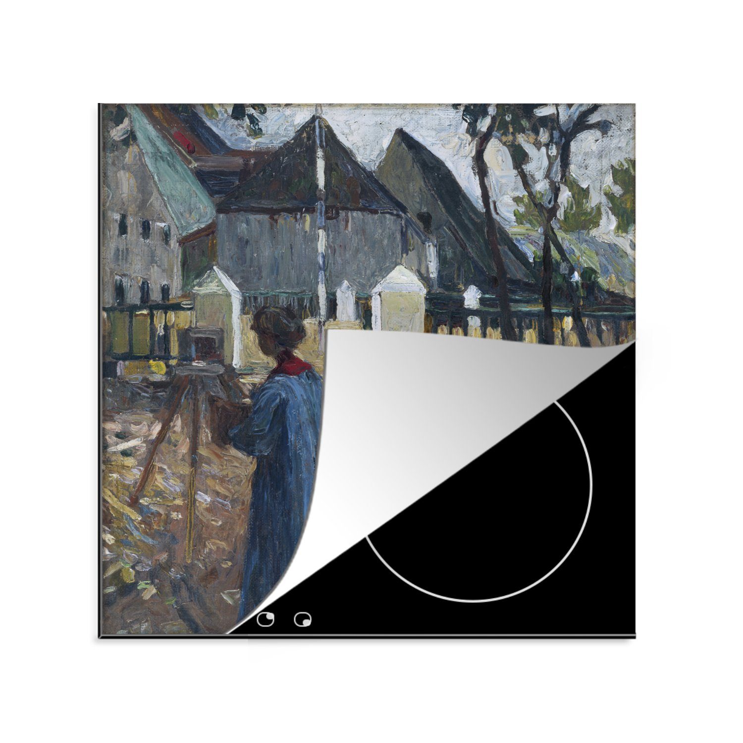 MuchoWow Herdblende-/Abdeckplatte Gabriele Münter beim Schleifen in Kallmünz - Kandinsky, Vinyl, (1 tlg), 78x78 cm, Ceranfeldabdeckung, Arbeitsplatte für küche