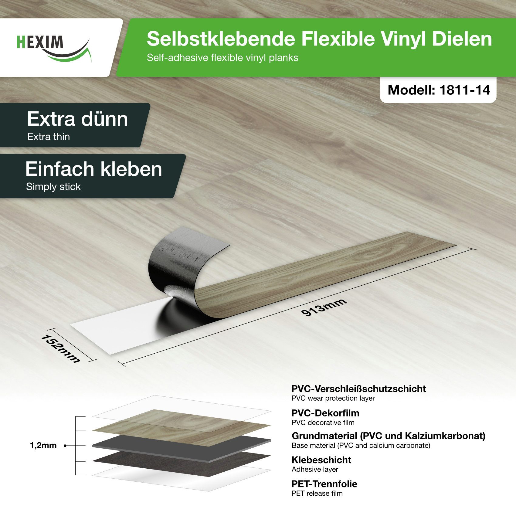 Hexim Vinylboden, Vinyldielen 0,97m² selbstklebend PVC Wandverkleidung Bode günstig online kaufen