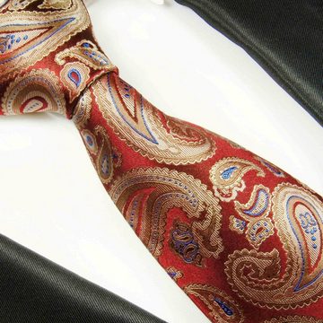 Paul Malone Krawatte Herren Seidenkrawatte mit Tuch modern paisley brokat 100% Seide (Set, 2-St., Krawatte mit Einstecktuch) Breit (8cm), rot beige blau 2066
