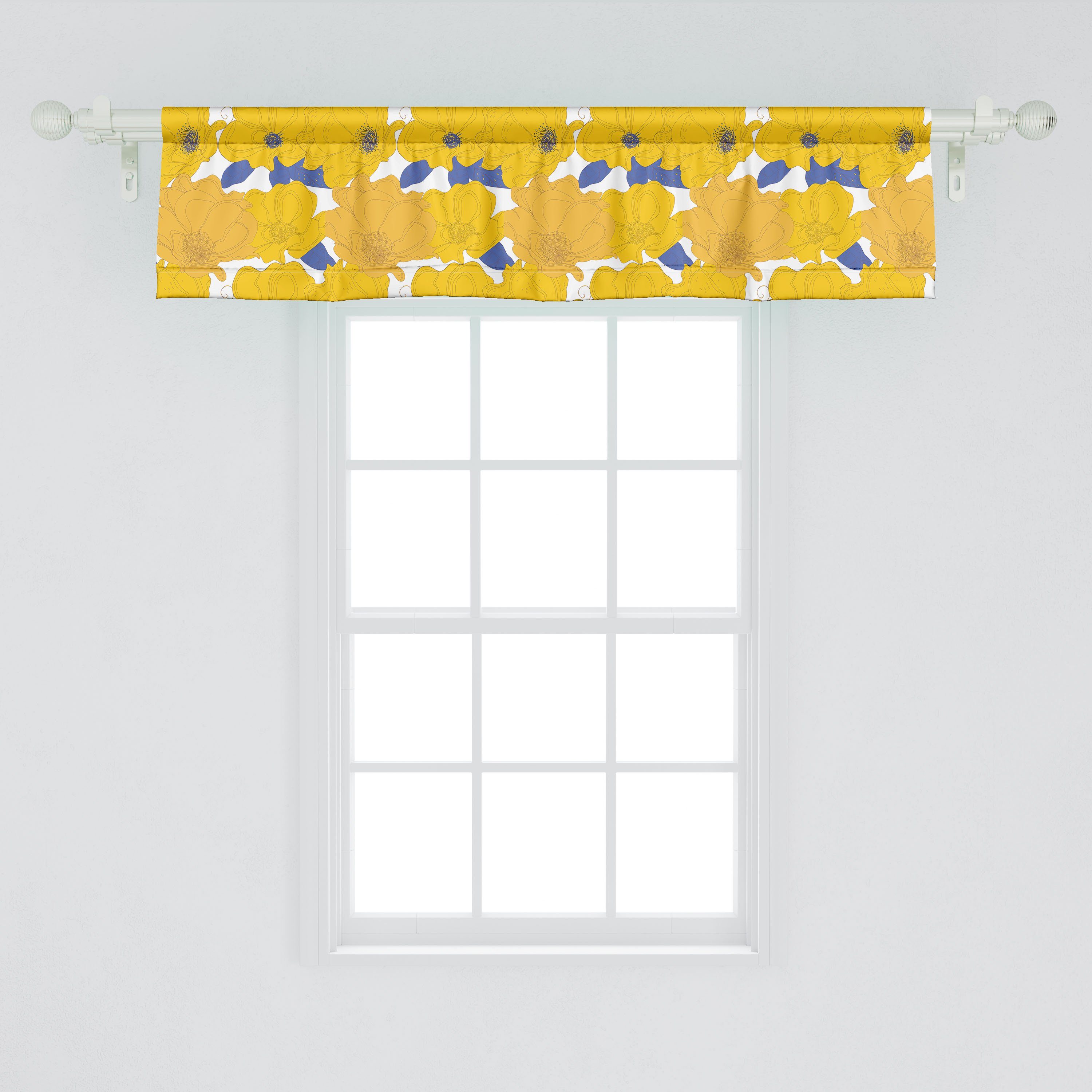 Schlafzimmer Vorhang Blumen Laub Blue Dekor Abakuhaus, Stangentasche, Microfaser, Küche Abstract mit Volant für Scheibengardine