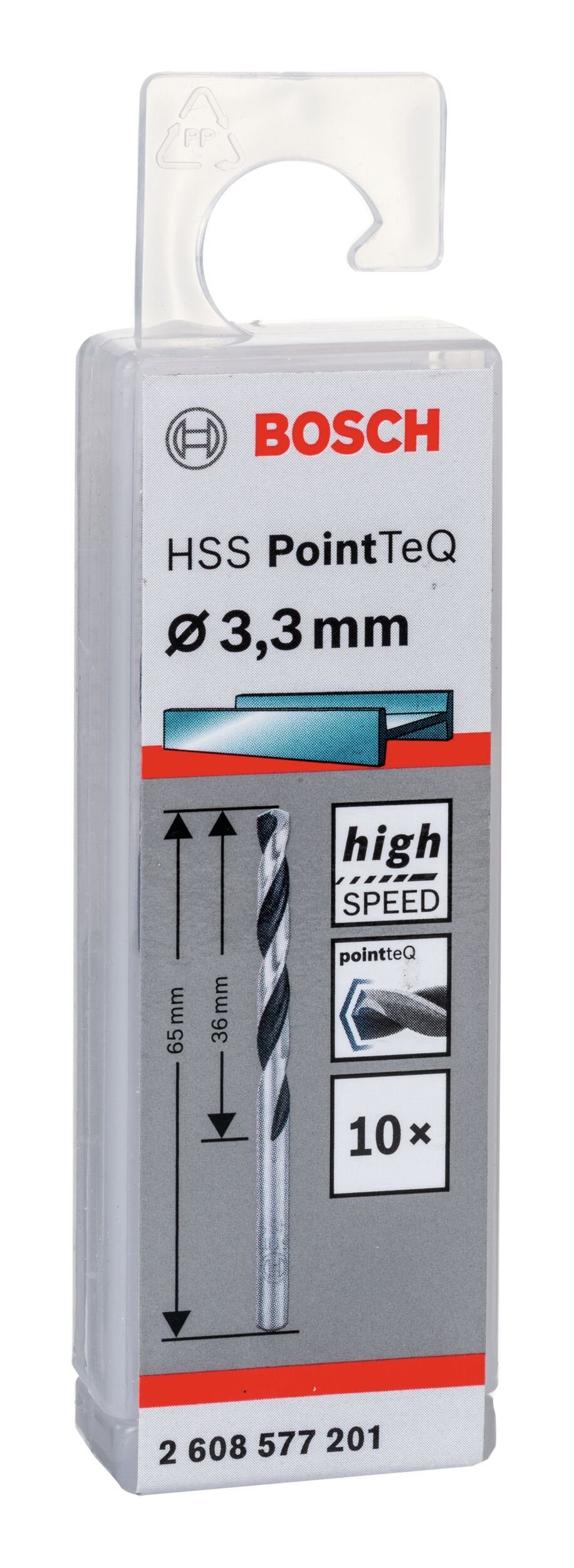 HSS 338) mm Metallspiralbohrer Stück), 3,3 - 10er-Pack - BOSCH Metallbohrer, PointTeQ (10 (DIN