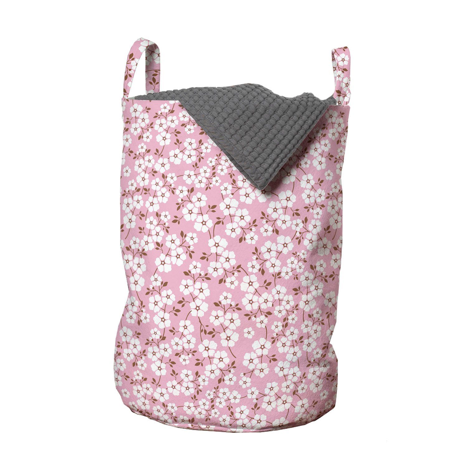 Abakuhaus Wäschekorb Blüte und Wäschesäckchen Cheery Pink Griffen mit Waschsalons, für Kordelzugverschluss Weiß