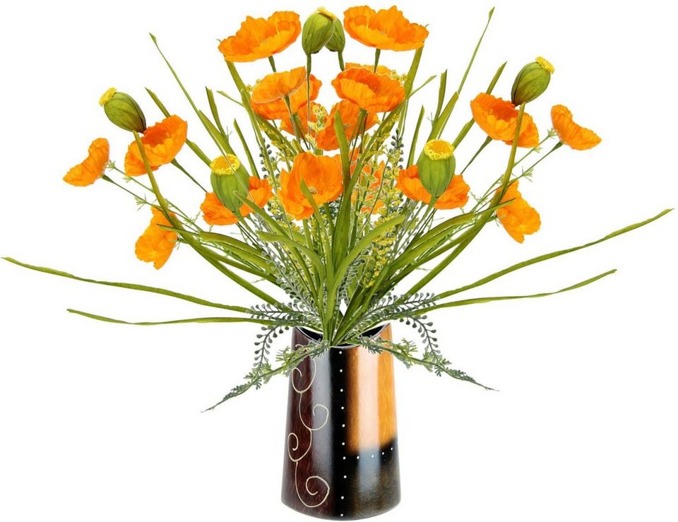 Kunstblume Mohnblumenbusch in Vase aus Keramik, I.GE.A., Höhe 47 cm, Blumen  Mohnblume Mohn Mohnbusch Bouquet Strauß Seidenblumenstrauß