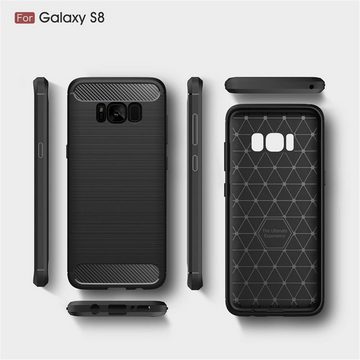 CoverKingz Handyhülle Hülle für Samsung Galaxy S8 Handyhülle Silikon Case Cover Bumper, Carbon Look Brushed Design