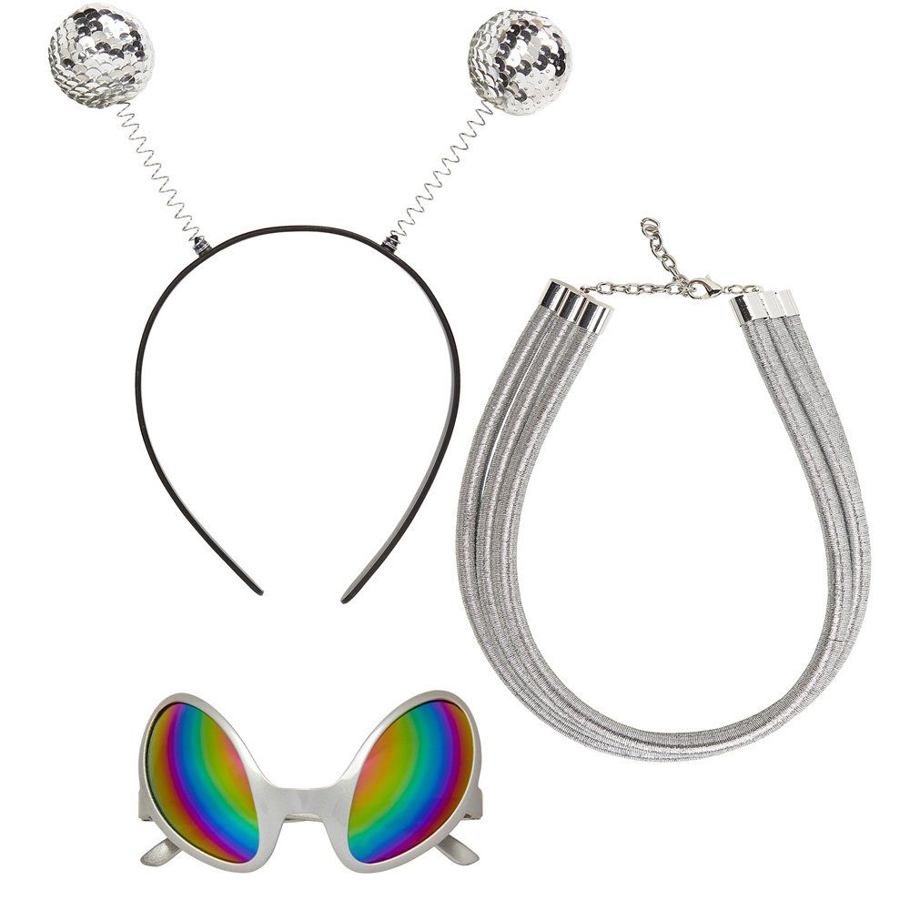 Widmann S.r.l. Kostüm Space Kostüm Set 'Alien' - Silber 68598, Glitzer
