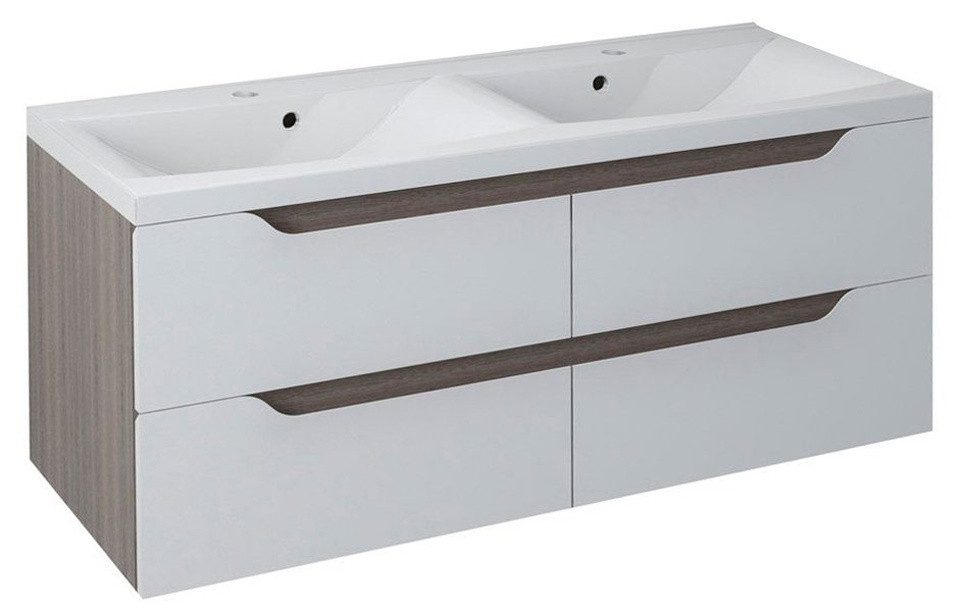 Sapho Waschbeckenunterschrank WAVE Doppelunterschrank 120x50x48cm, weiß/mali wenge Sapho-WA120-3021