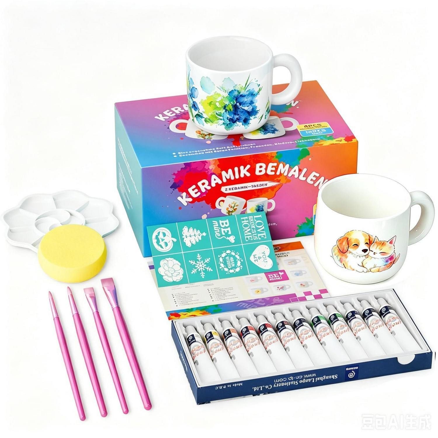 LuxusKollektion Kreativset Keramik Malset 2 Tassen & 12 Farben