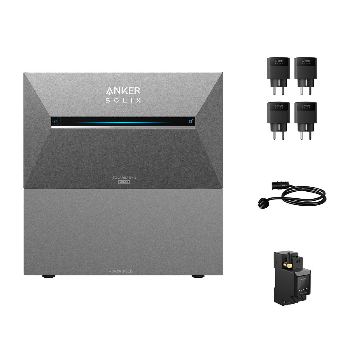 Anker Balkonkraftwerk Anker SOLIX Solarbank 3 E2700 Pro mit Zusatzsakkus und Smart Plug, (Smart Meter und 4x Anker Smart Plug im Lieferumfang enthalten), Speicher mit integriertem Wechselrichter, All-in-One 2,668kWh Akku