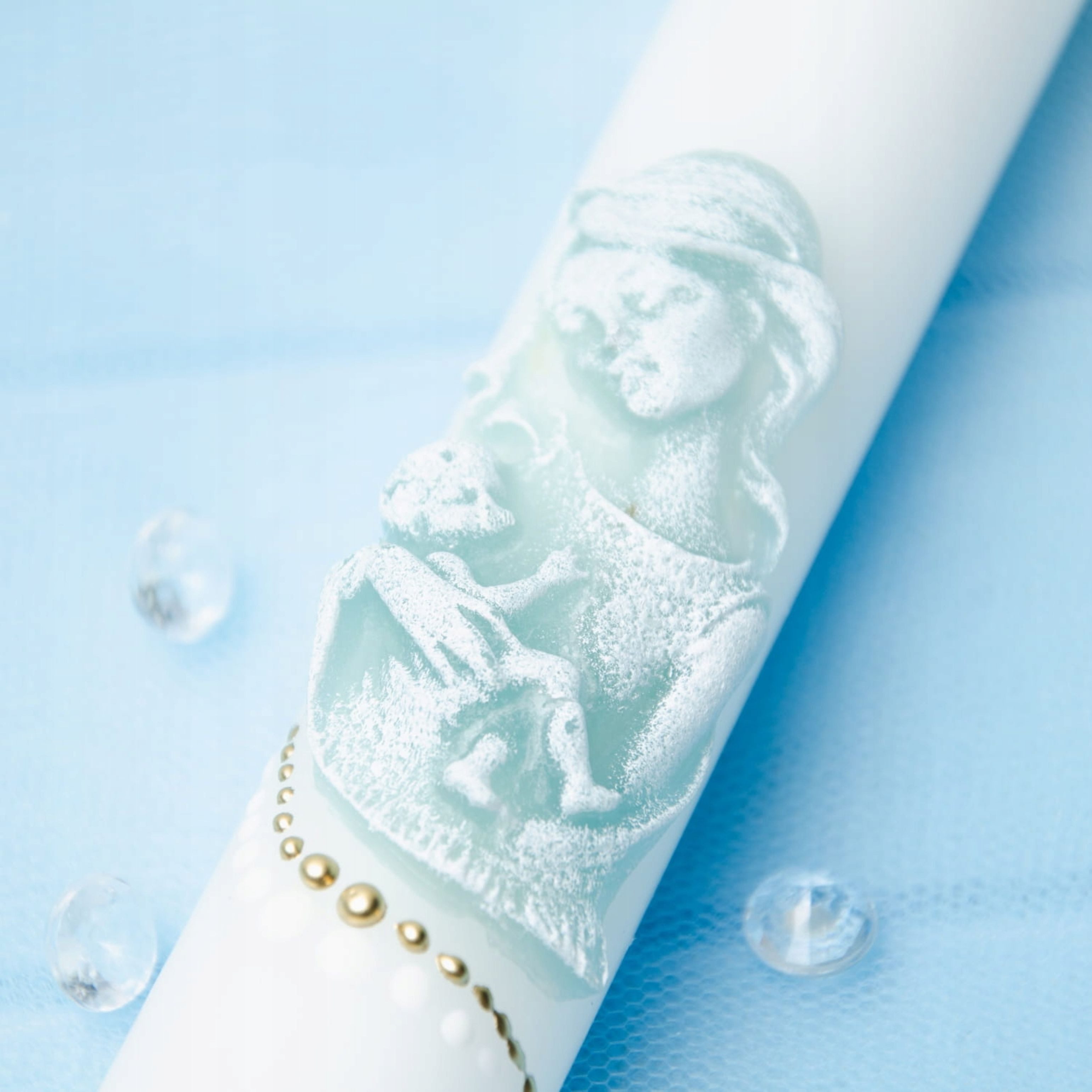 Festivalartikel Taufkarte Taufkerze Junge Blau Gold 40cm Handdekoriert Gromnica