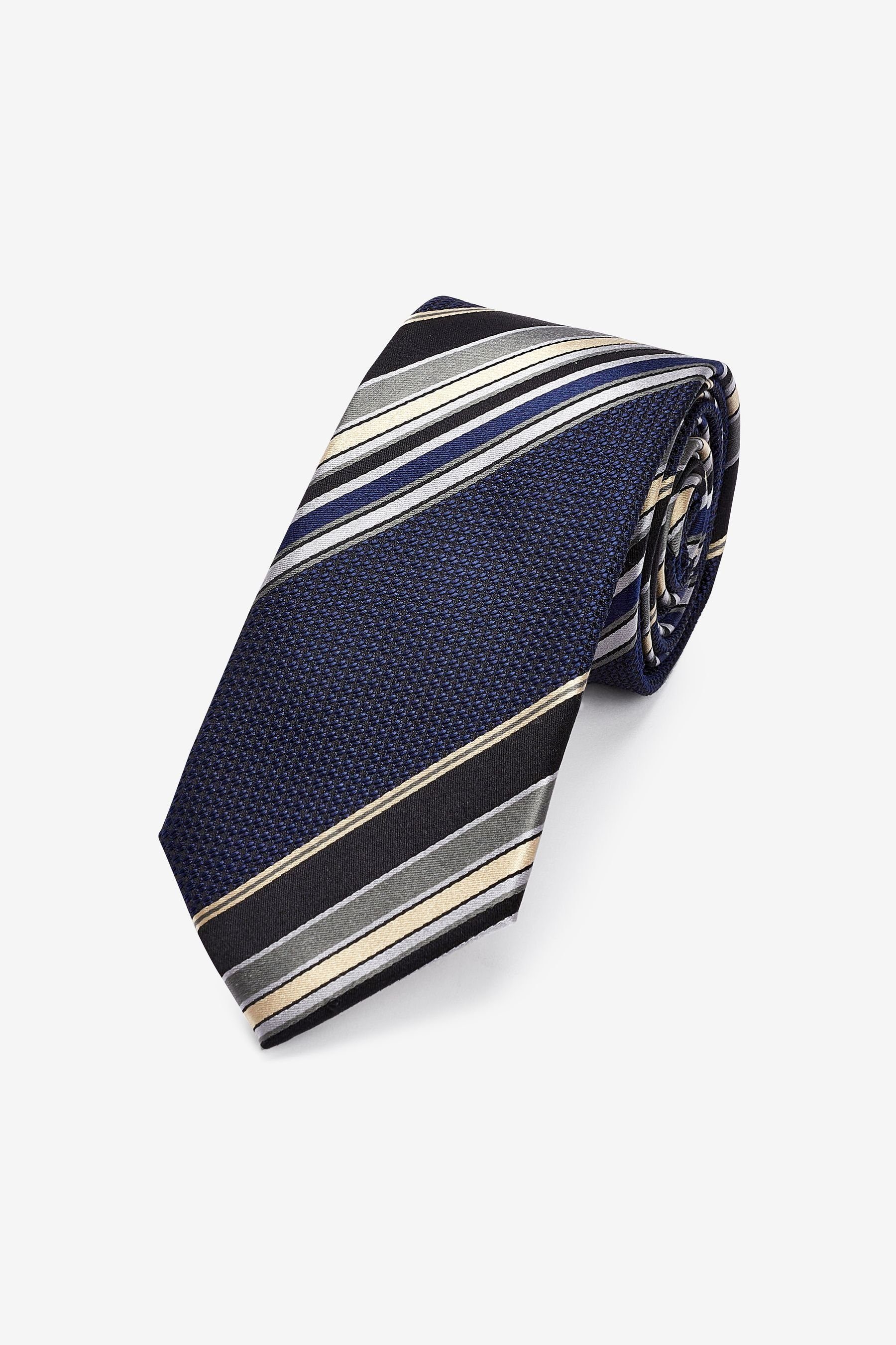 Next Blue Gestreifte (1-St) Seidenkrawatte, Krawatte Navy breit