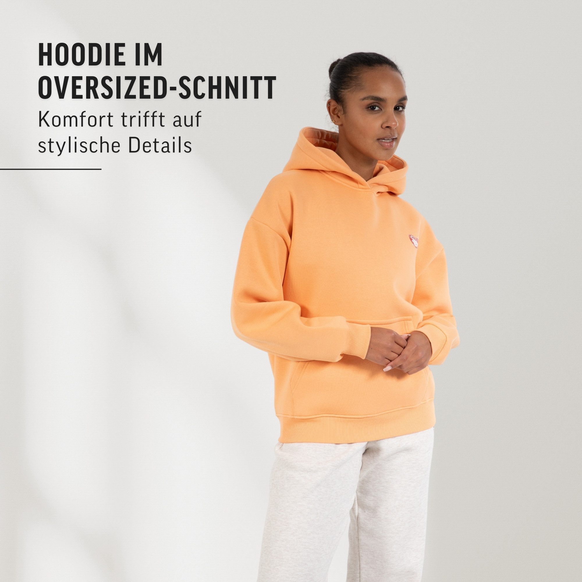 Smilodox Hoodie Riva, Kapuzenpullover Oversize Fit mit großer Kapuze und Herz Print Stylischer Pulli Großer Print Kängurutasche Sweater Sport Freizeit