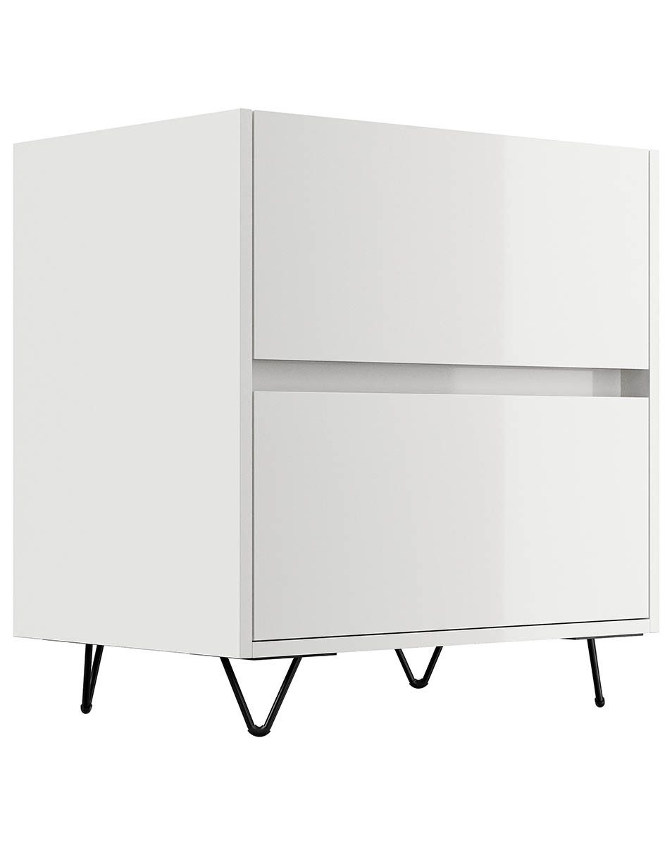 Posseik Waschtisch-Set Nachttisch FAVIER 60 x 65cm, 2 Schubladen, weiß-hochglanz, (Sideboard, 1-St., Sideboard)