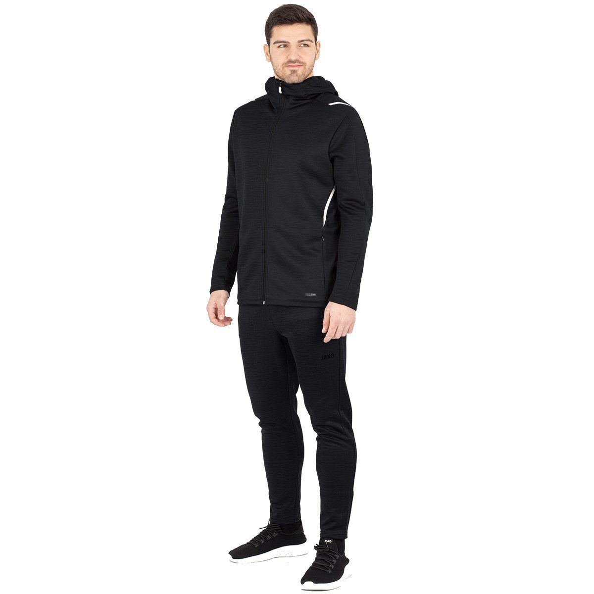 Freizeitanzug Challenge mit Kapuze (Jacke und Hose, sportiver Schnitt) schwarz/weiss