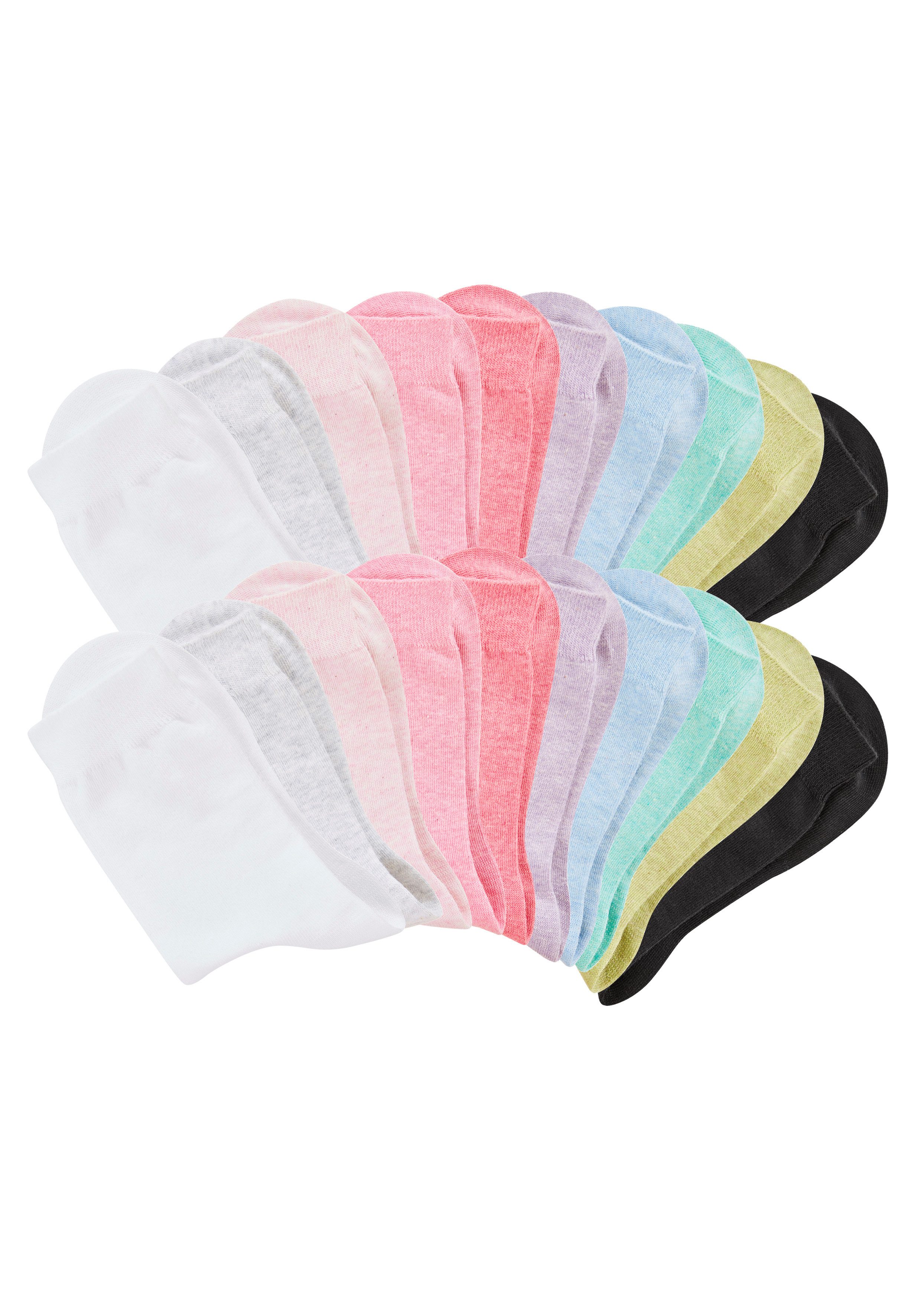 H.I.S Basicsocken Damensocken, frische melierte Farben; casual (Packung, 20-Paar, Gr. 35-38 bis 39-42) Alltagssocken in der Großpackung