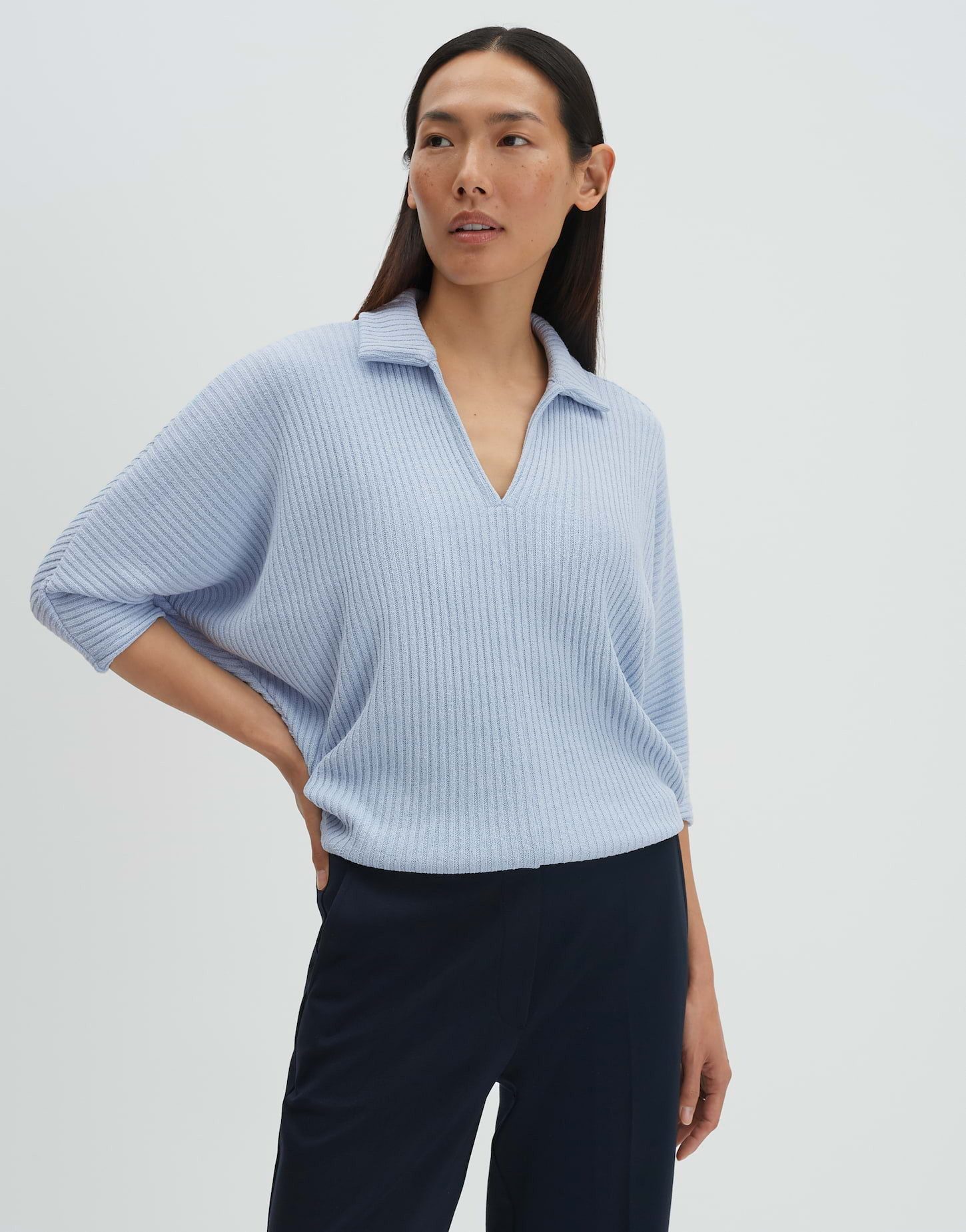 someday Sweatshirt Uvela Sweatshirt in Rippenstruktur aus Sweatware Weite Passform, Fledermausärmel und V-Ausschnitt