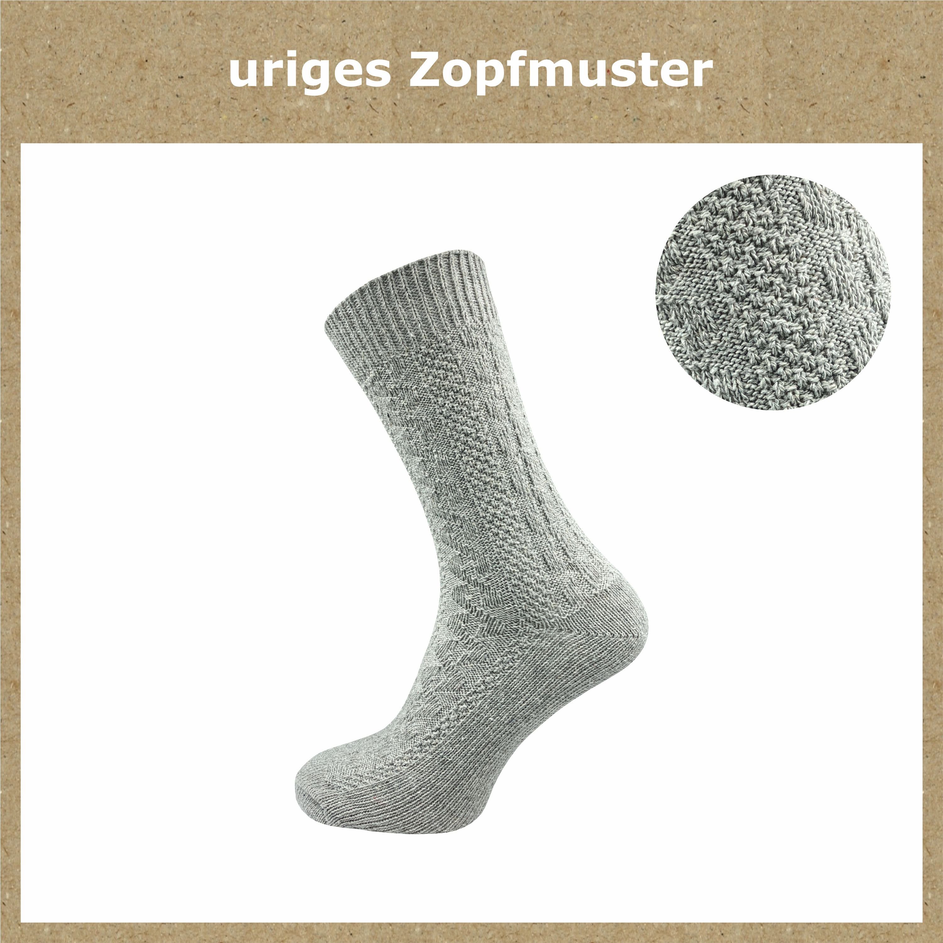 GAWILO Trachtensocken für Herren mit urigem Zopfmuster in grau & natur mit Komfortbund (1 Paar) Ideale Ergänzung für Ihre Lederhose auf dem Oktoberfest oder Wasen