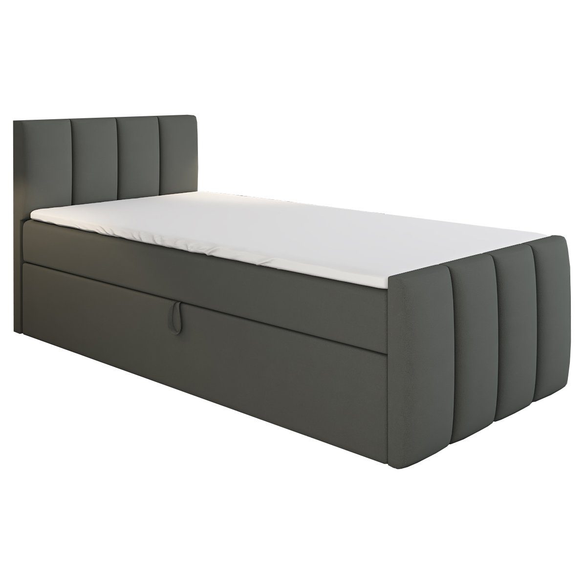A&J MöbelLand GmbH Boxspringbett Einzelbett FUNI mit Bettkasten, Topper und gepolstertem Kopfteil. (Boxspringbett mit Bettkasten und gepolstertem Kopfteil. Inclusive Topper !, TOP ANGEBOT), Länge 216 cm Höhe 106 cm