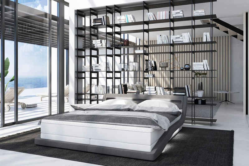 SalesFever Polsterbett, mit LED-Beleuchtung und Fernbedienung, Lounge Bett inklusive Matratze und Topper