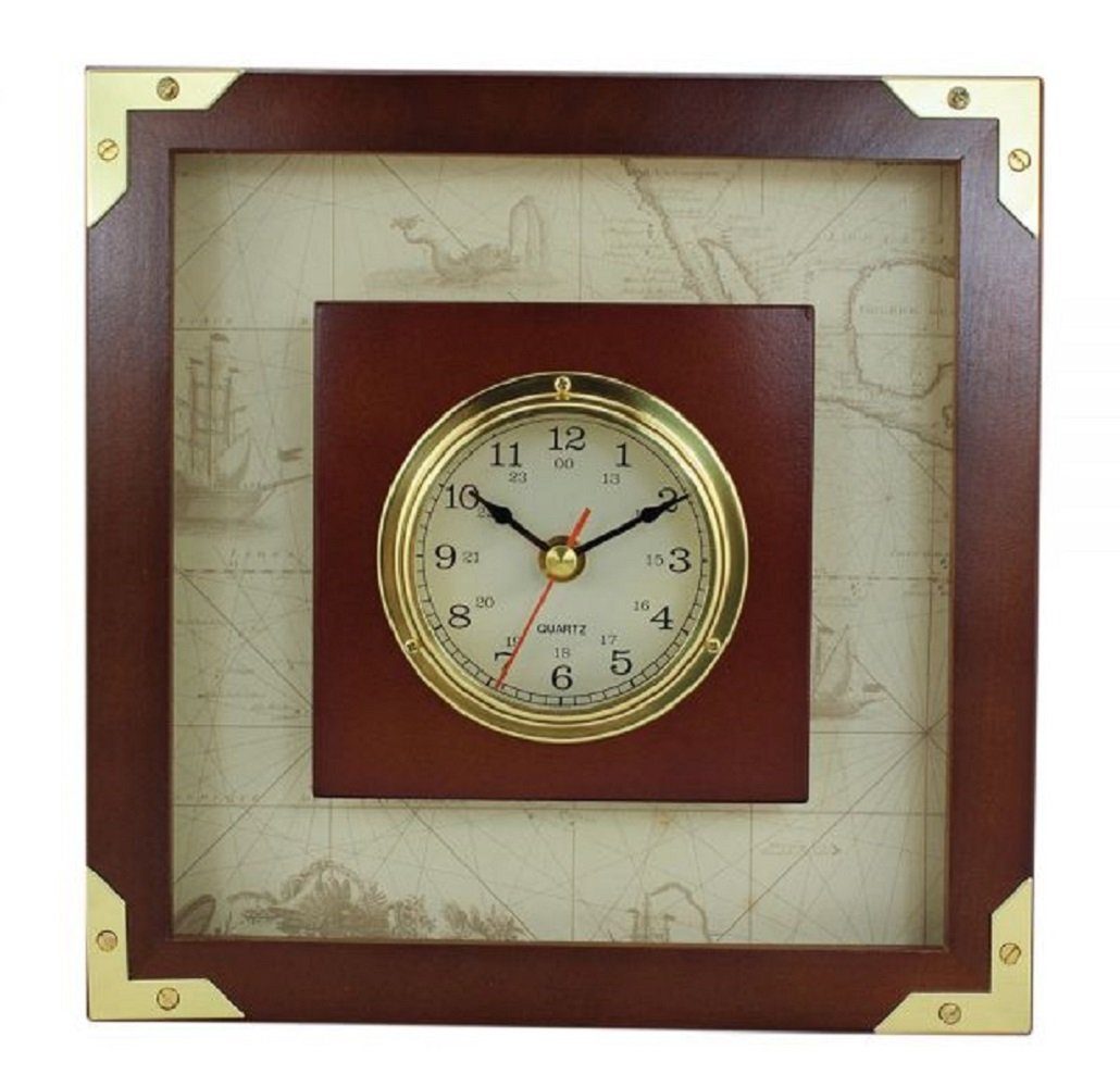 Uhr Maritime Wanduhr im Holzrahmen, edle Kapitänsuhr 24 cm