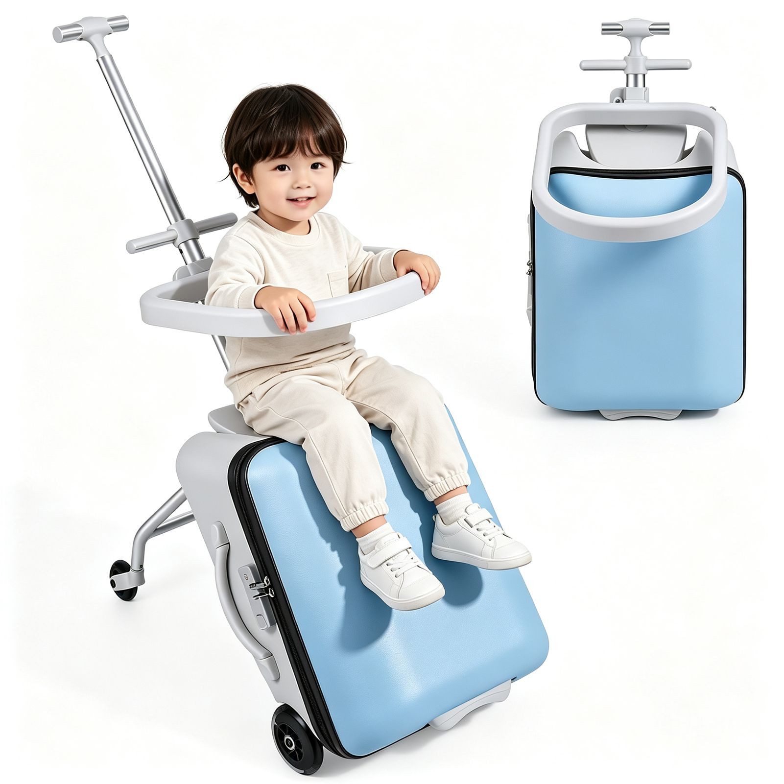 Rutaqian Kinderkoffer Kinderkoffer zum Draufsitzen, 20 Zoll, 45L, 4 Rollen, Ride-On, Abnehmbarer Sitzrahmen mit Sicherheitsbügel, bis 50 kg