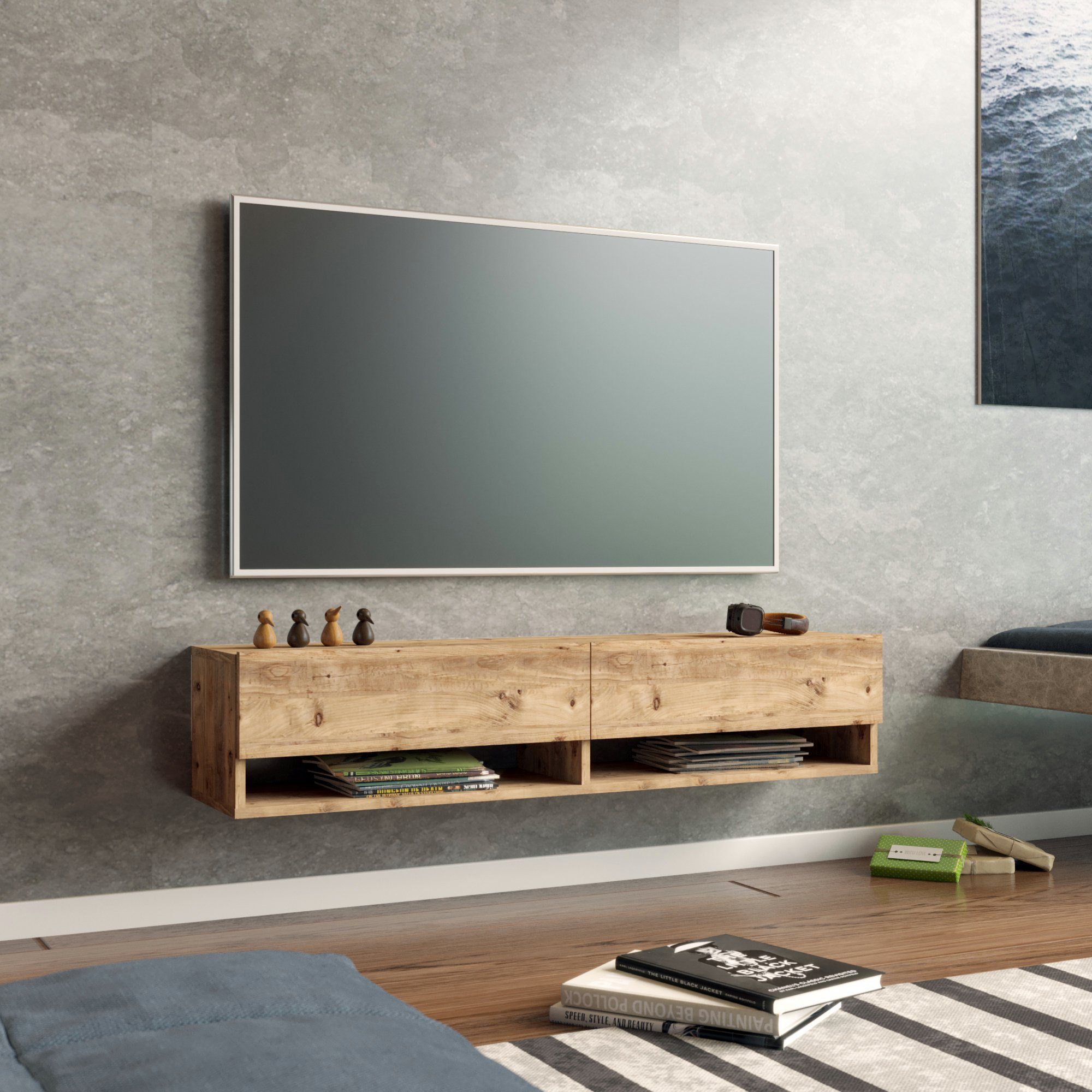 en.casa TV-Schrank »Laitila« TV Hängeboard 140x31,5x29,5cm Eiche rustikal günstig online kaufen