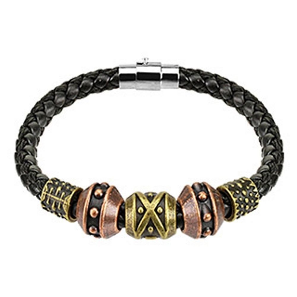 BUNGSA Armband Armband Tribal Beads mit Magnetverschluss schwarz aus Leder Unisex (1 Armband, 1-tlg), Bracelet Armschmuck