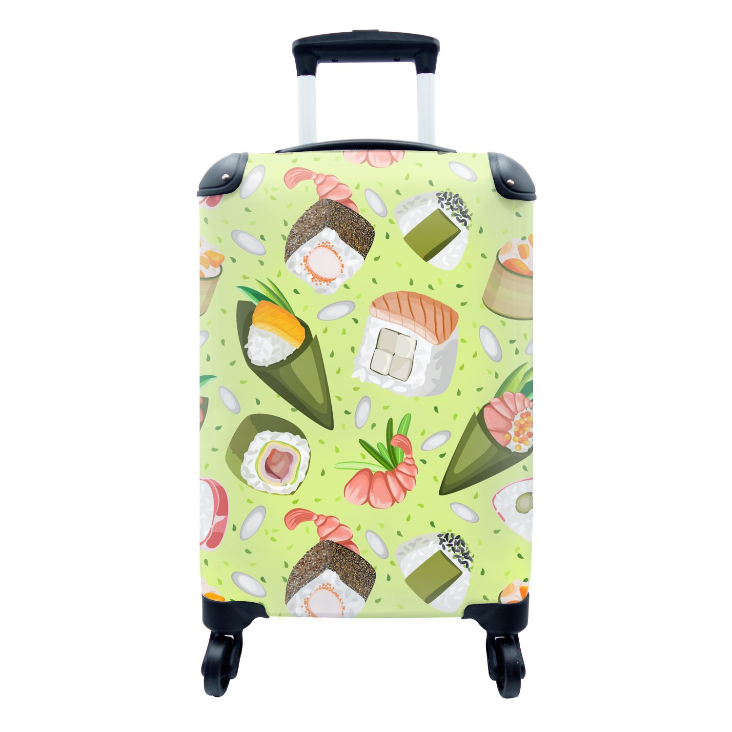 MuchoWow Handgepäckkoffer Muster - Sushi - Japan - Grün, 4 Rollen, Reisetasche mit rollen, Handgepäck für Ferien, Trolley, Reisekoffer