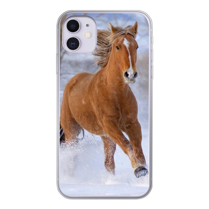 MuchoWow Handyhülle Pferd - Schnee - Braun Handyhülle Apple iPhone 11 Smartphone-Bumper Print Handy